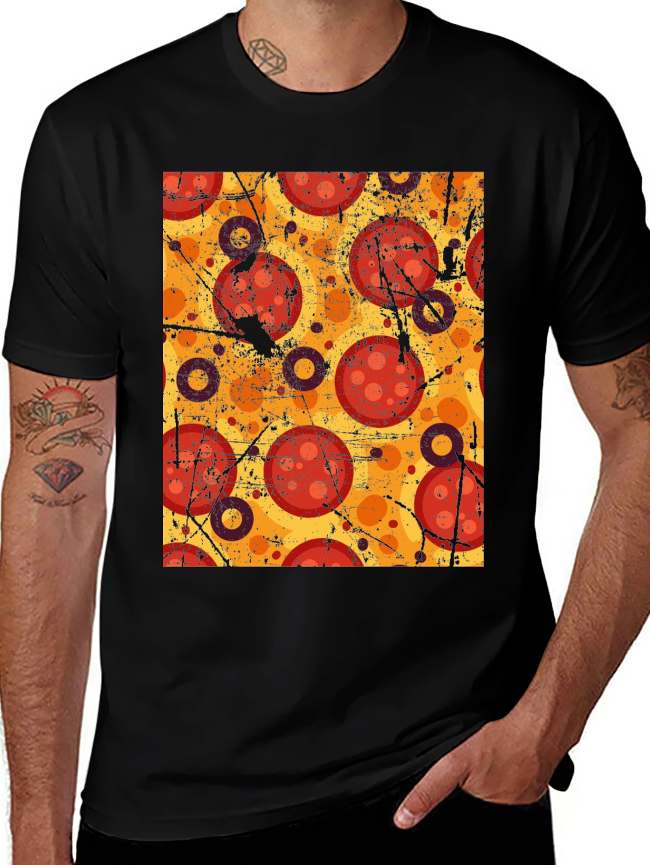 Variant 13 of Pizza Pattern Graphic Tee - Black Cotton T-Shirt