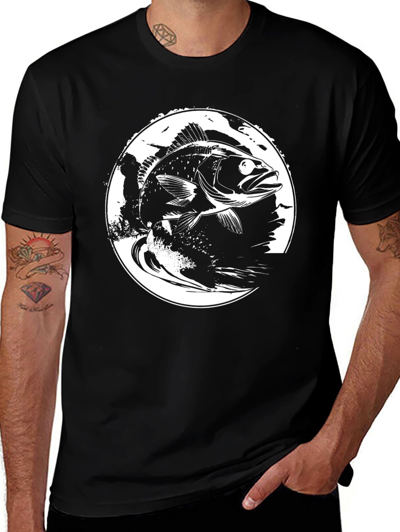 Variant 22 of Bass Fish Graphic Tee - Black