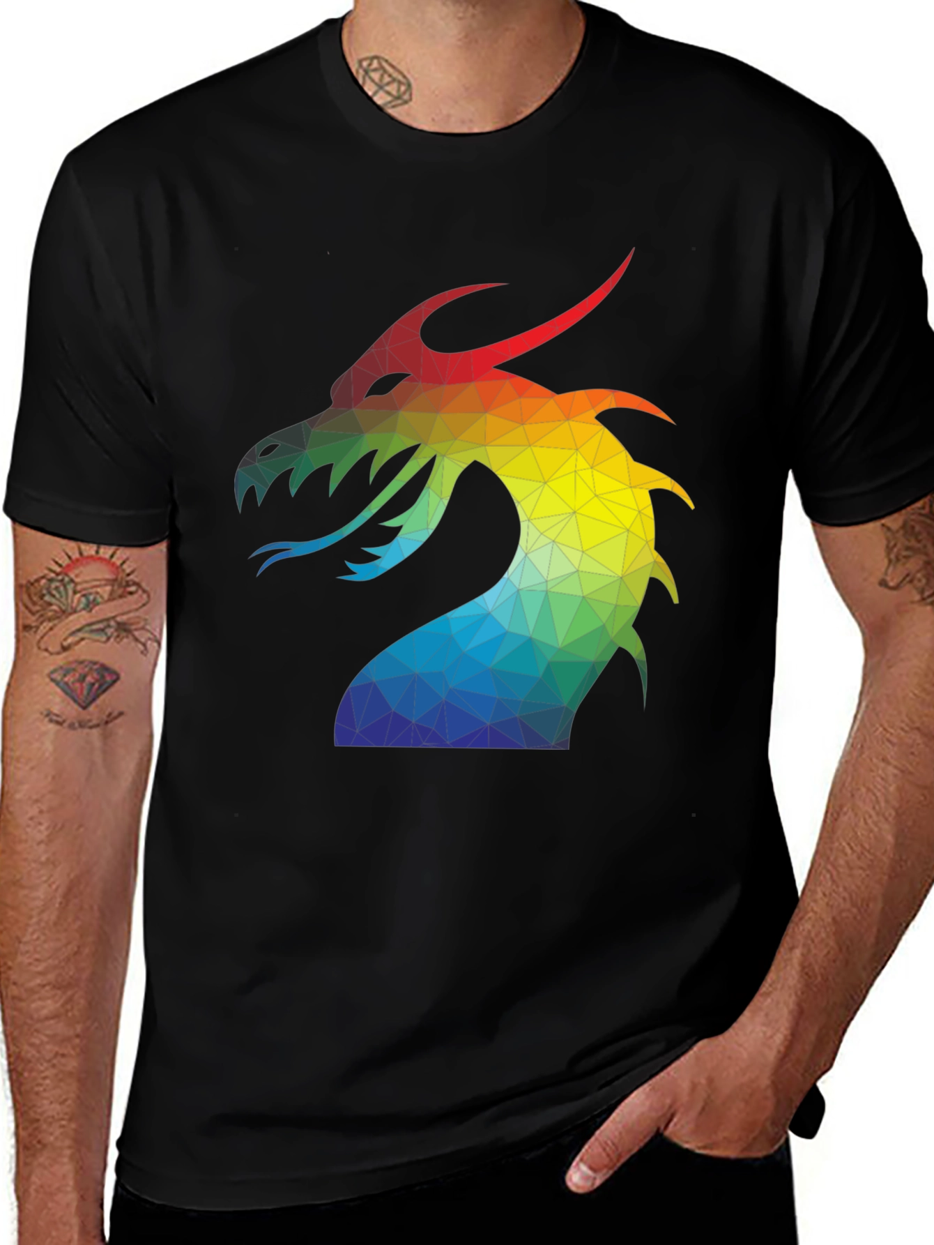 Variant 6 of Rainbow Dragon Graphic Tee - Men's Black T-Shirt