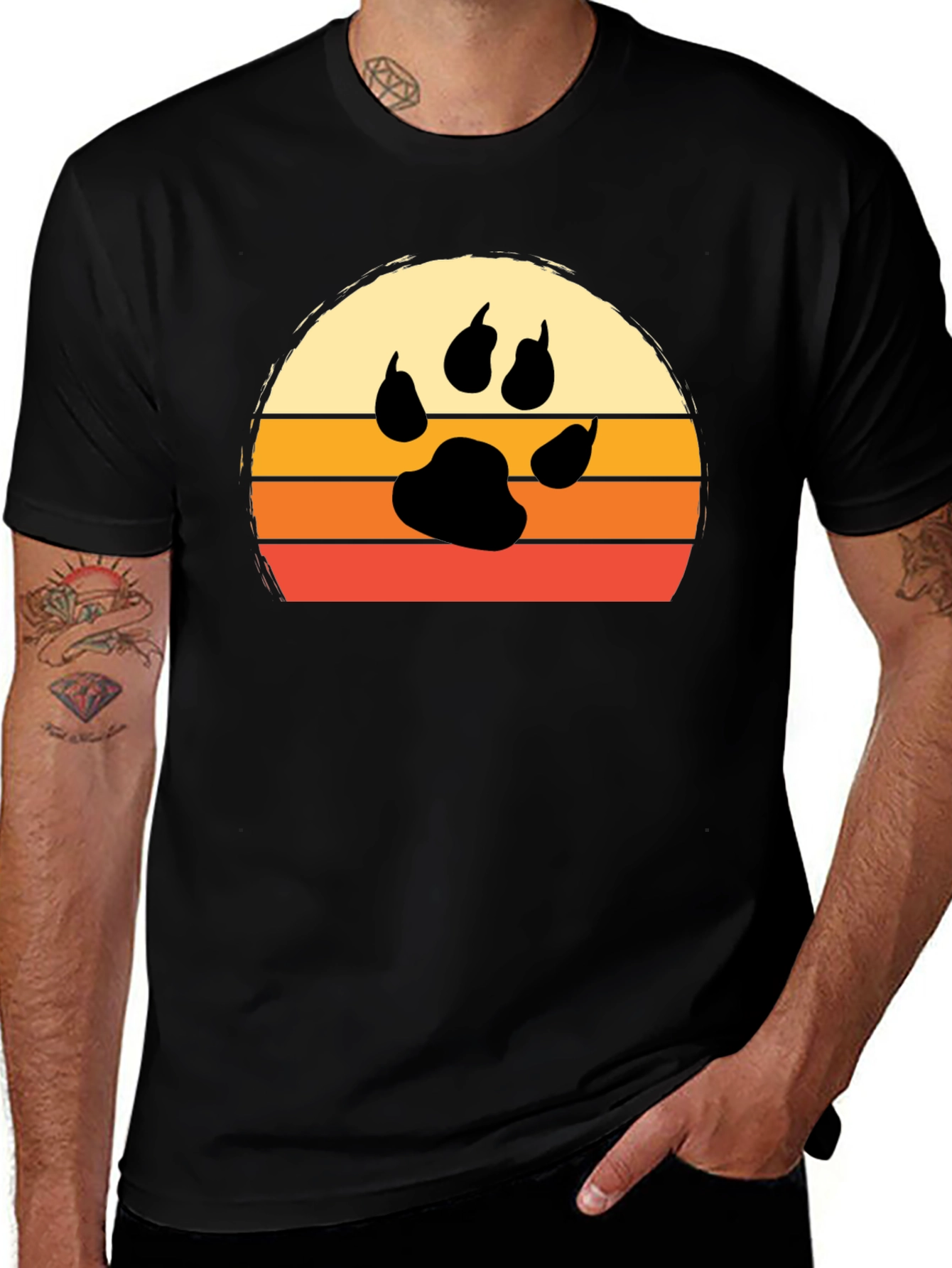 Variant 16 of Retro Sunset Paw Print T-Shirt