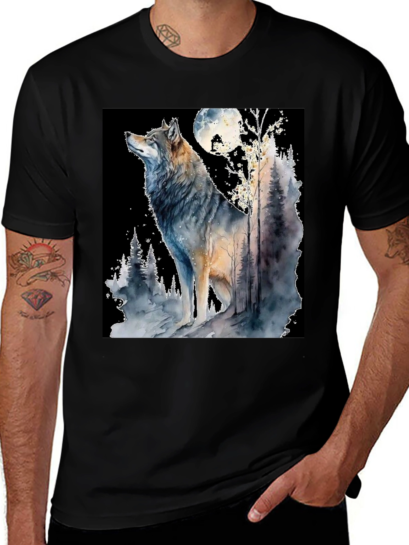Variant 14 of Wolf Moon Watercolor Tee