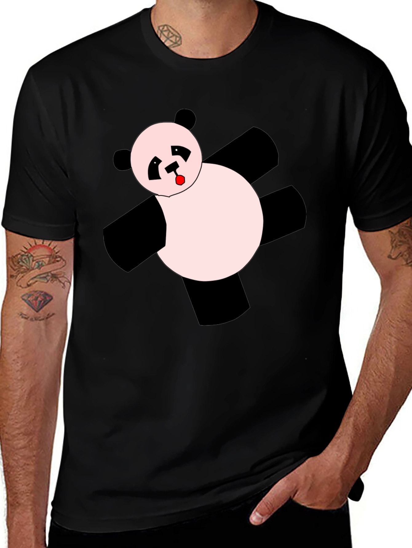 Variant 22 of Men's Black T-Shirt with Cartoon Panda Design