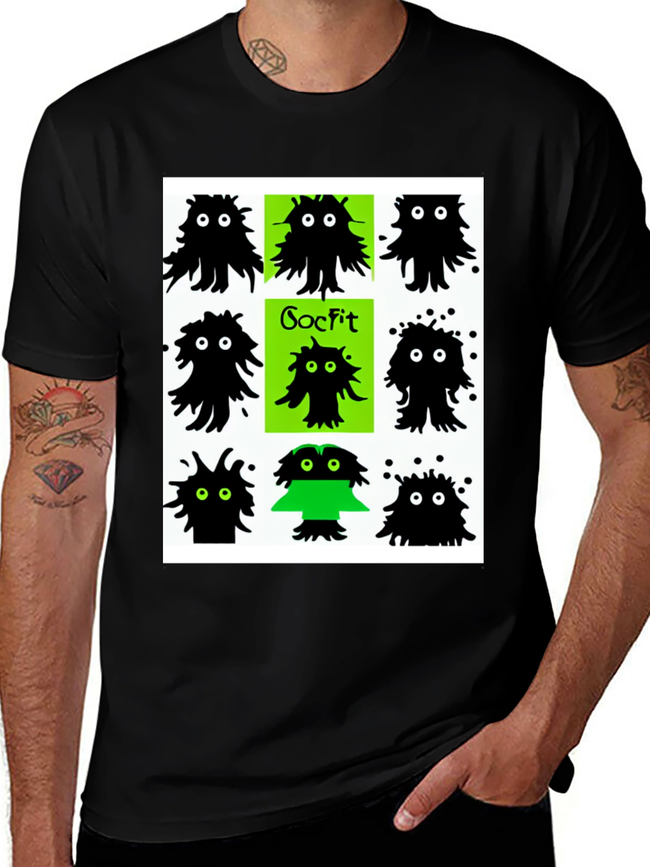 Variant 15 of Whimsical Monster Graphic Tee - Soft Black Cotton Shirt