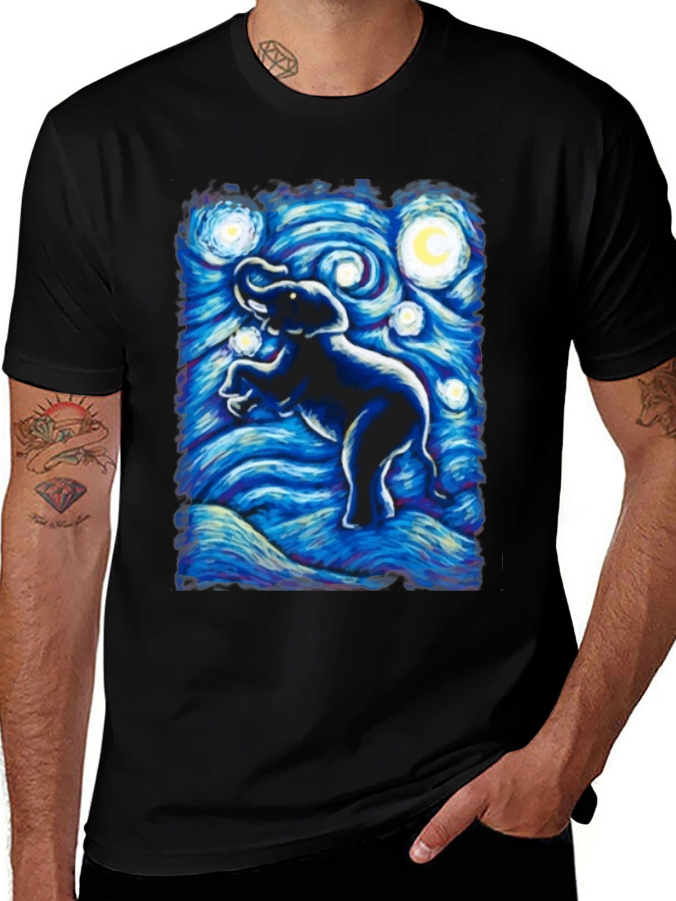 Variant 22 of Elephant Starry Night Art T-Shirt