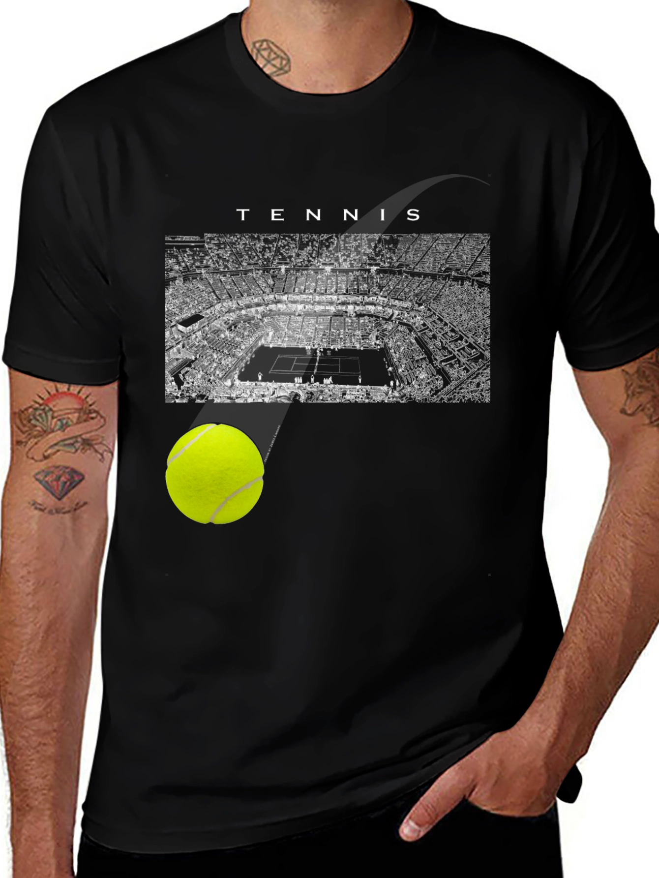 Variant 3 of Tennis Court Graphic Tee - Sporty Black T-Shirt