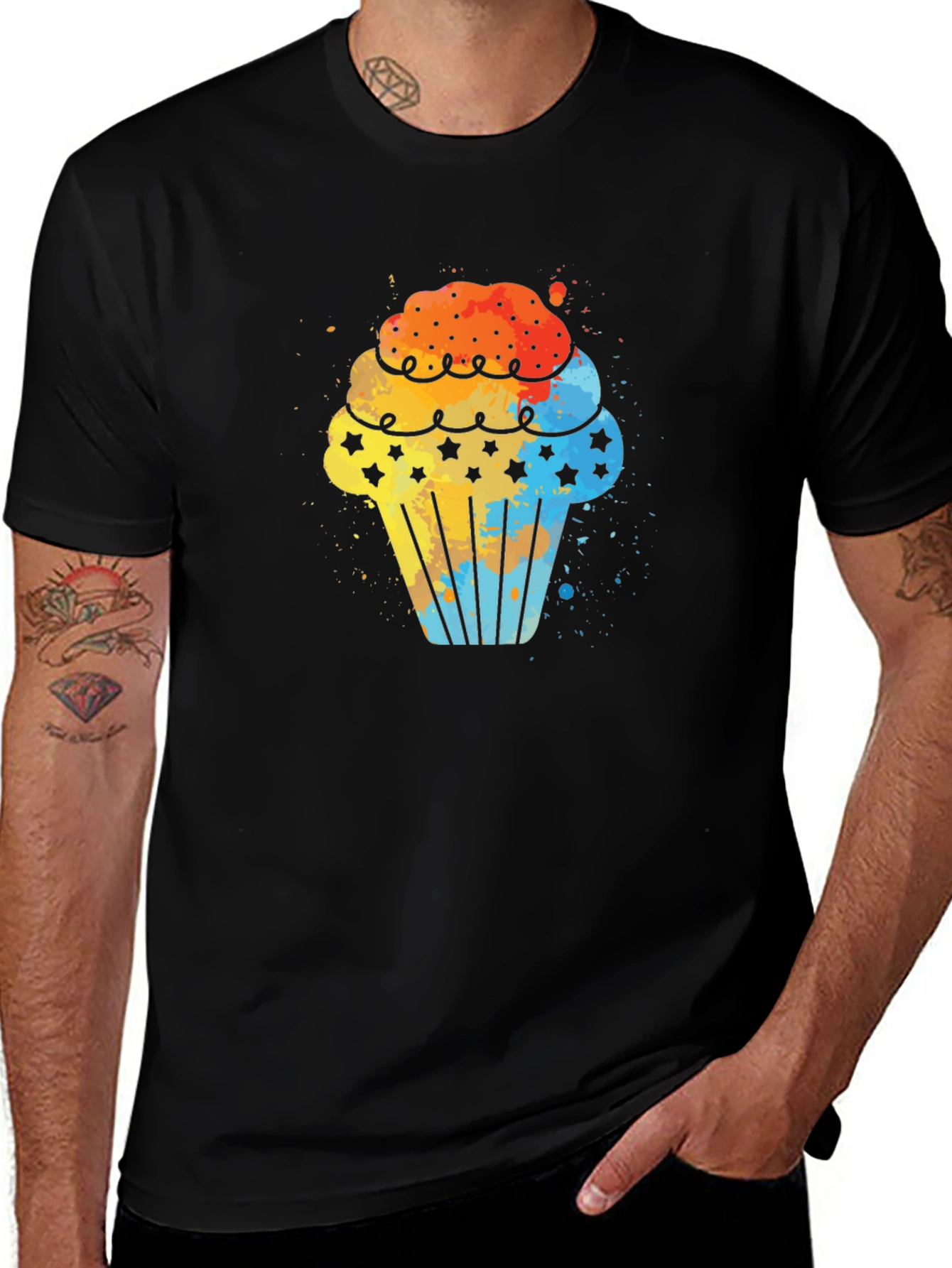 Black Watercolor Cupcake Graphic Tee - Black main image