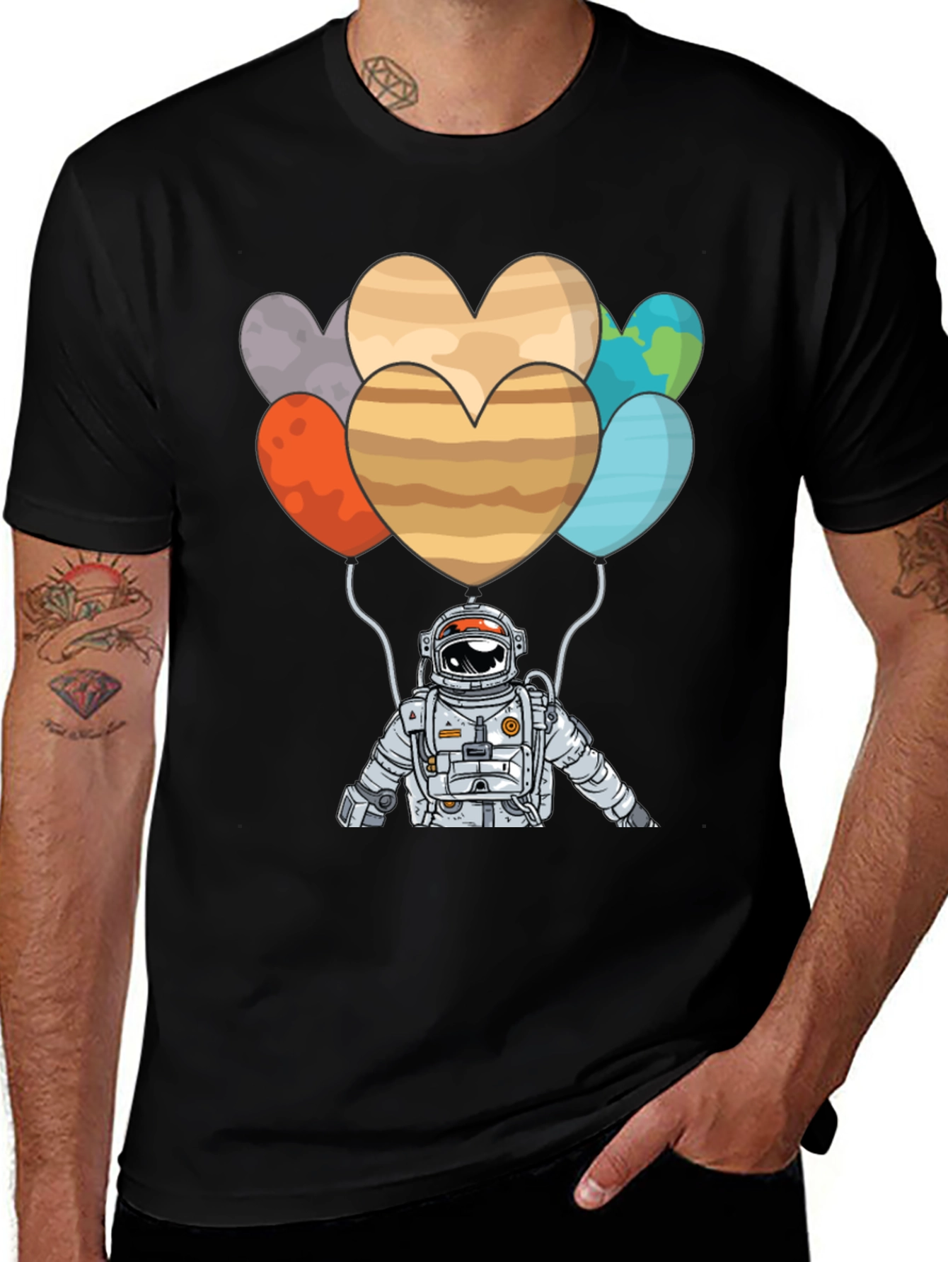 Variant 23 of Astronaut Planet Heart Balloons Graphic T-Shirt