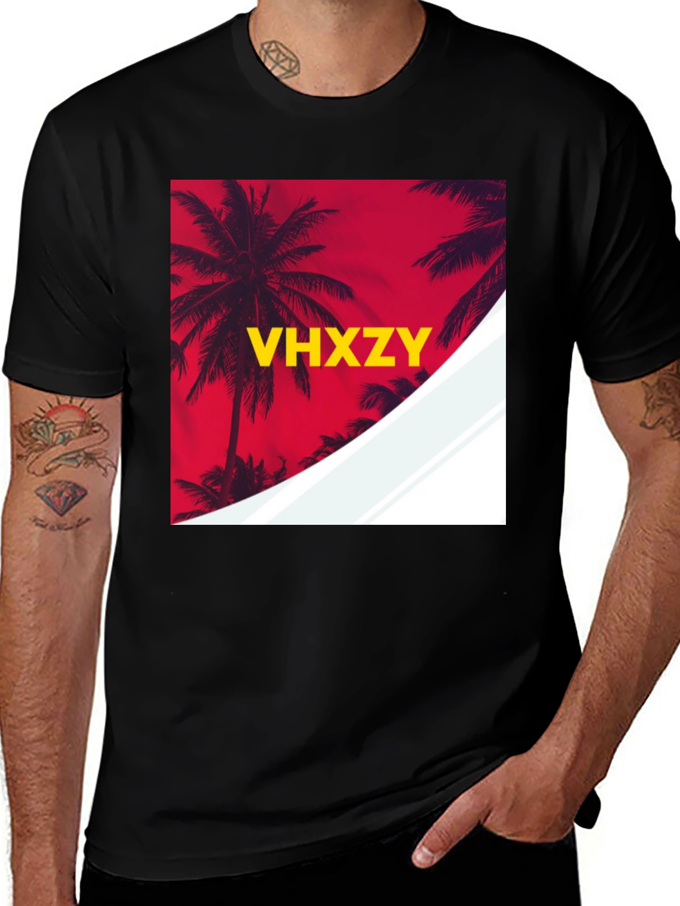 Variant 19 of Tropical Palm Sunset VHXZY Black T-Shirt