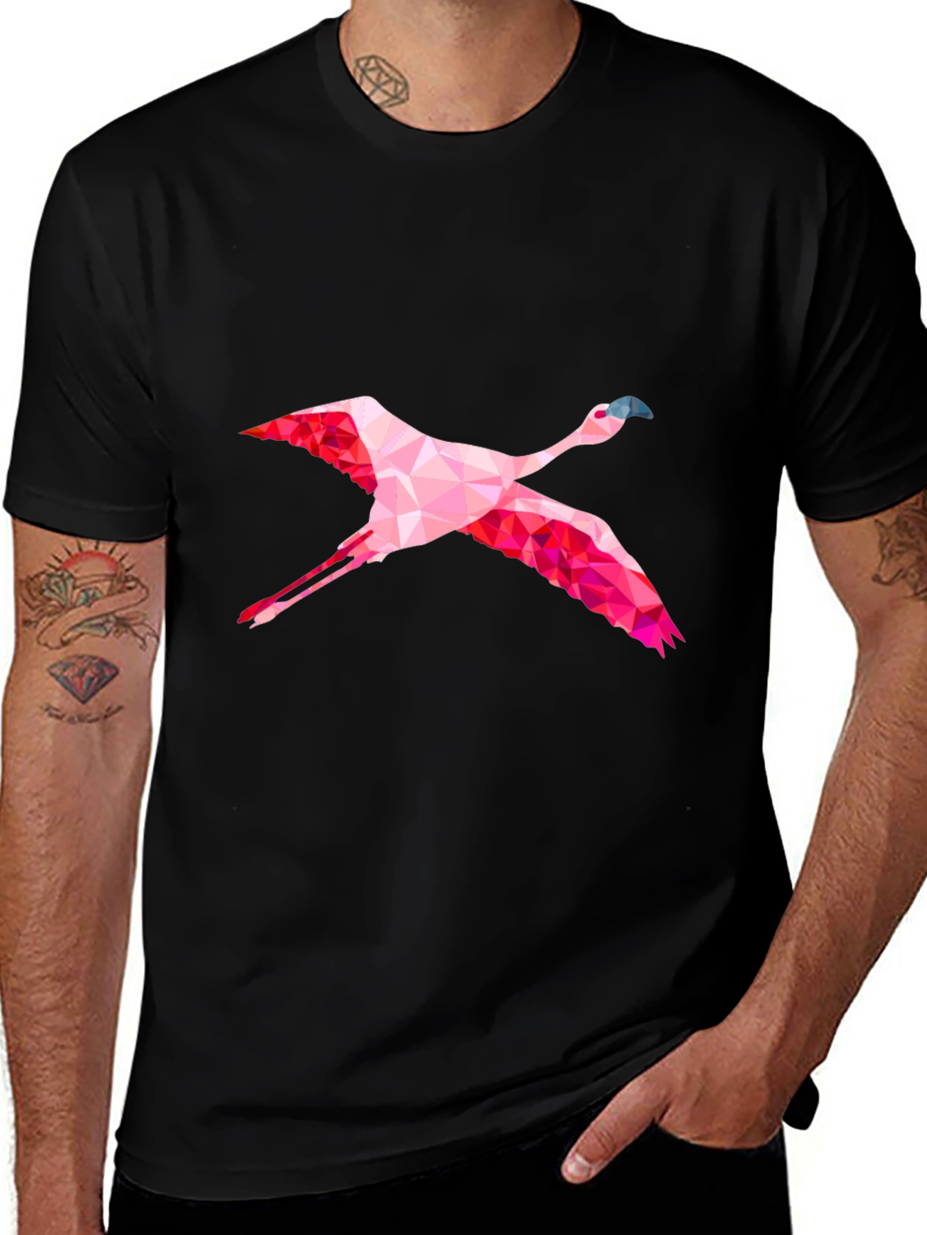 Variant 26 of Geometric Flamingo Graphic Tee - Men's Black T-Shirt