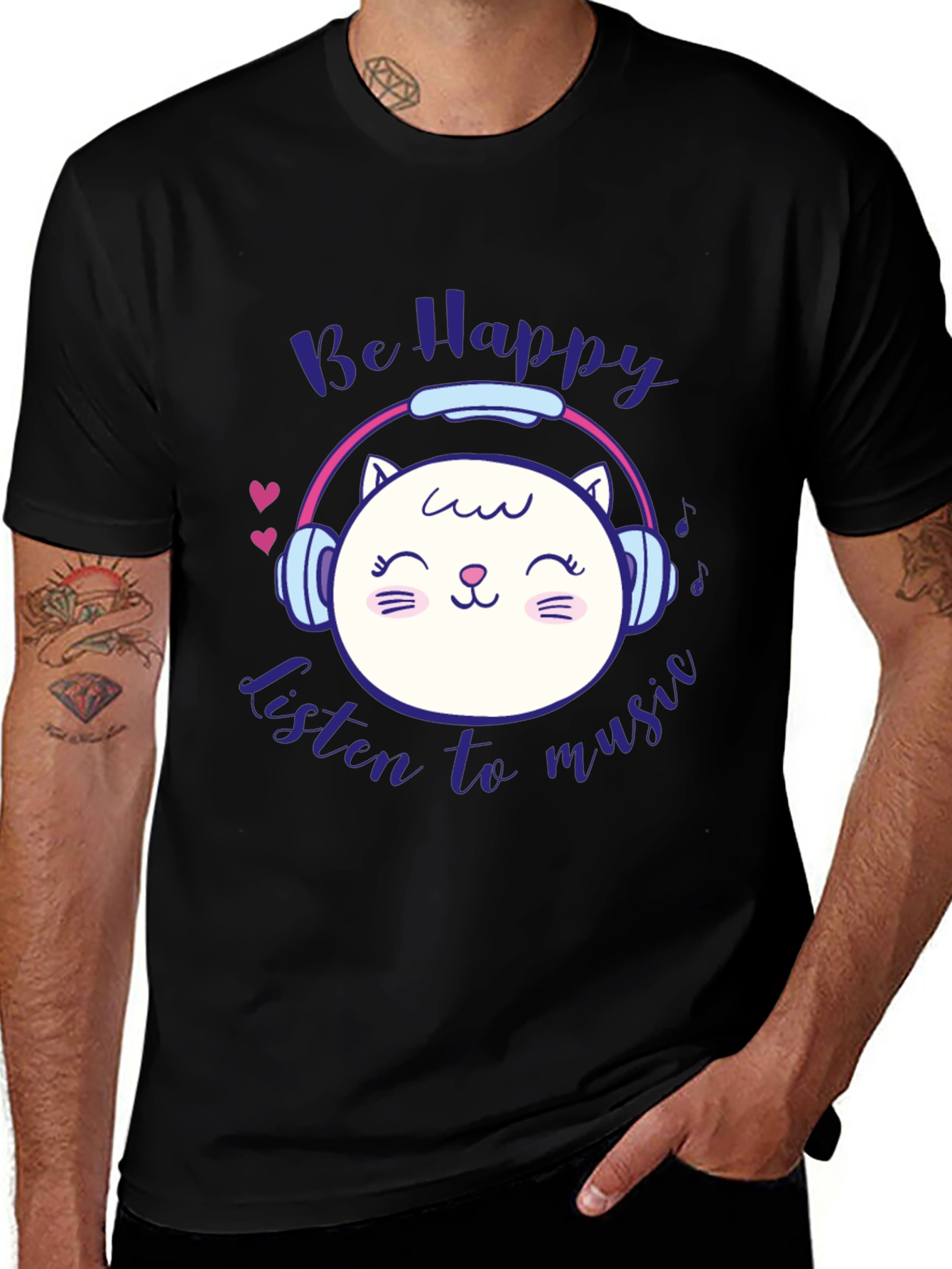 Variant 7 of Cute Cat Music Lover T-Shirt - Be Happy, Listen!