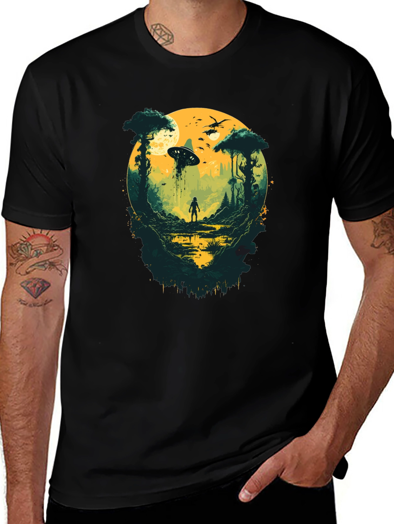 Variant 18 of Sci-Fi Encounter Graphic Tee - Black Cotton Blend