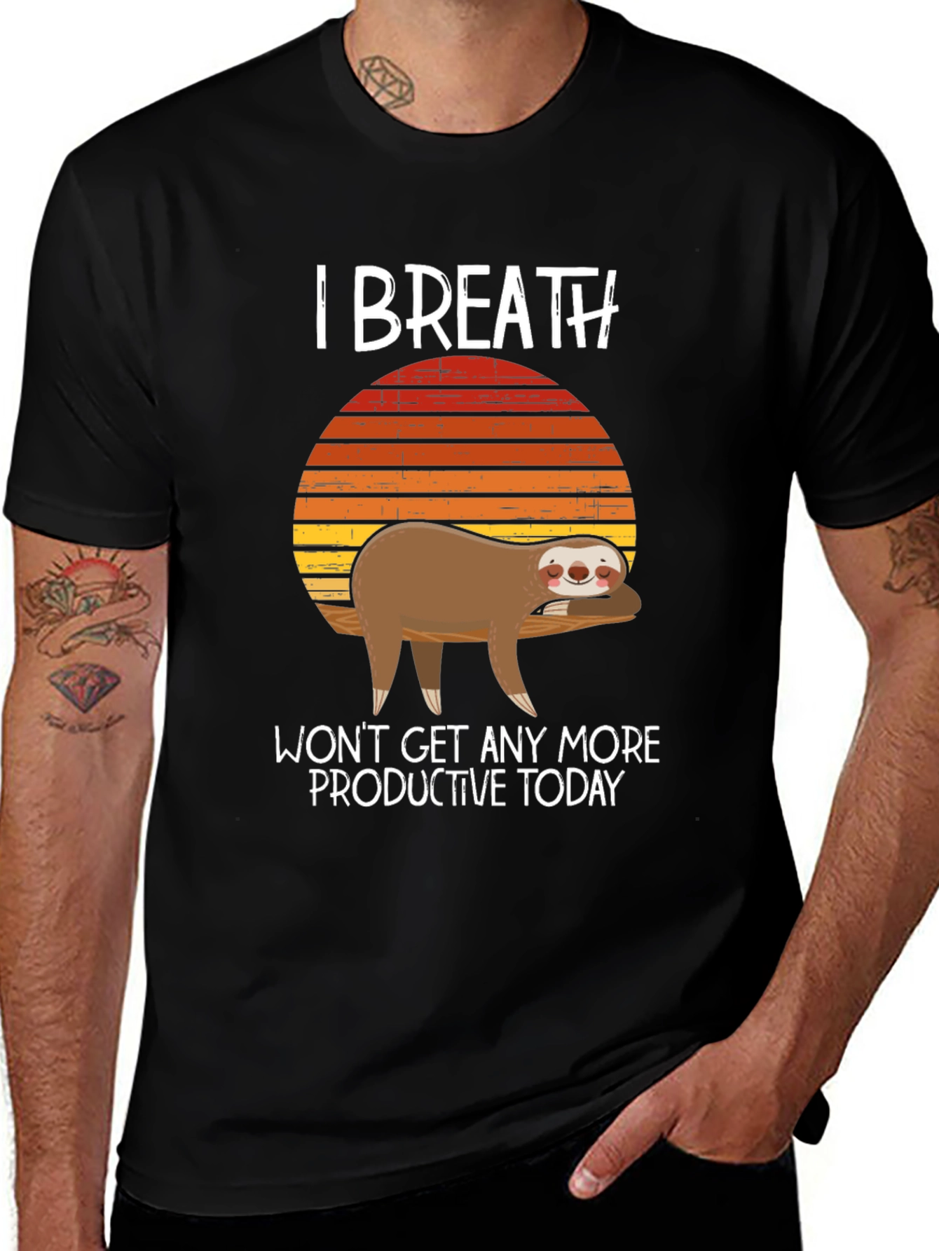 Variant 12 of Funny Sloth Graphic Tee - I Breathe, No More Productive Today