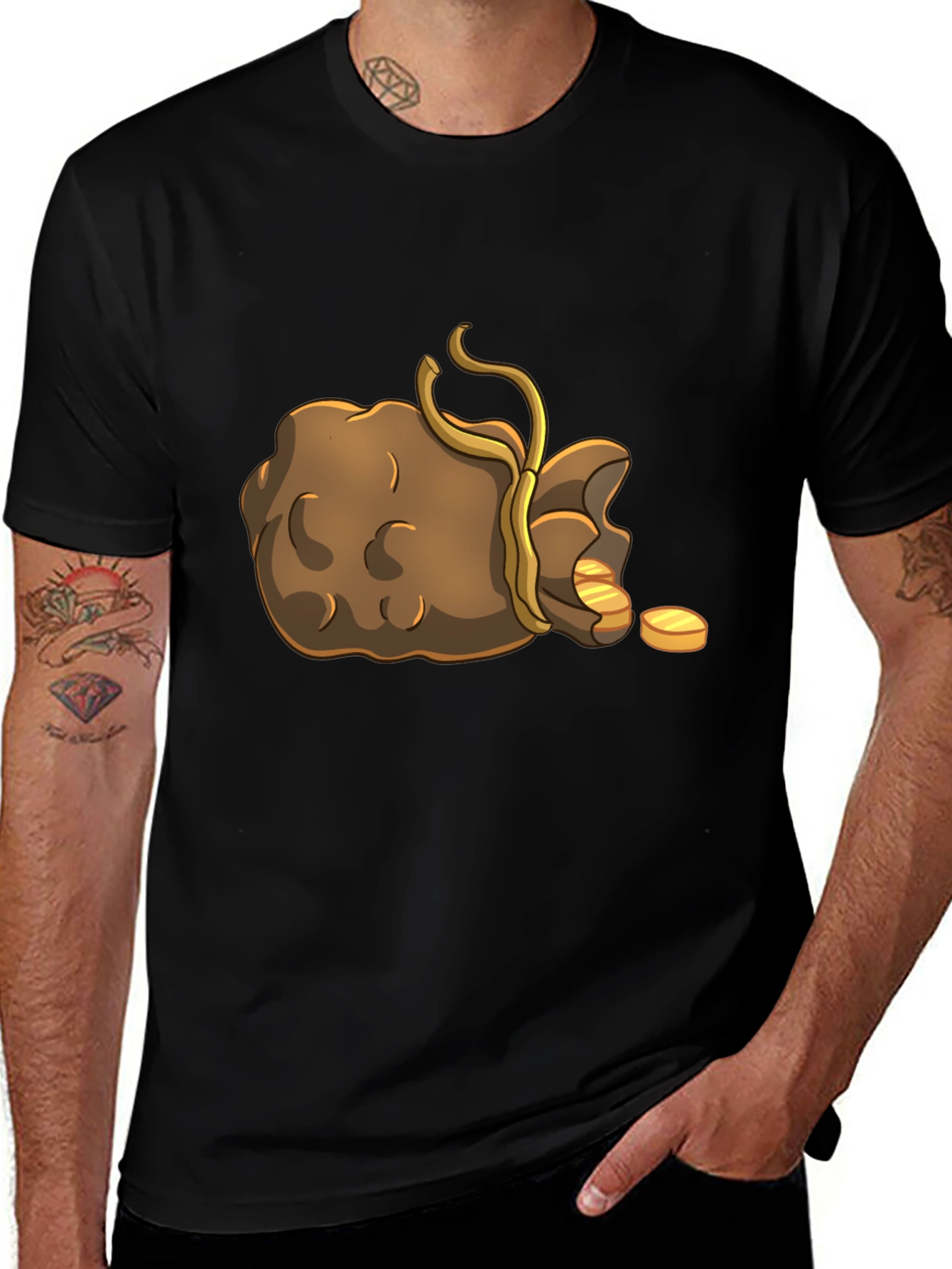 Variant 25 of Money Bag T-Shirt - Brown Sack and Gold Coins Graphic Tee