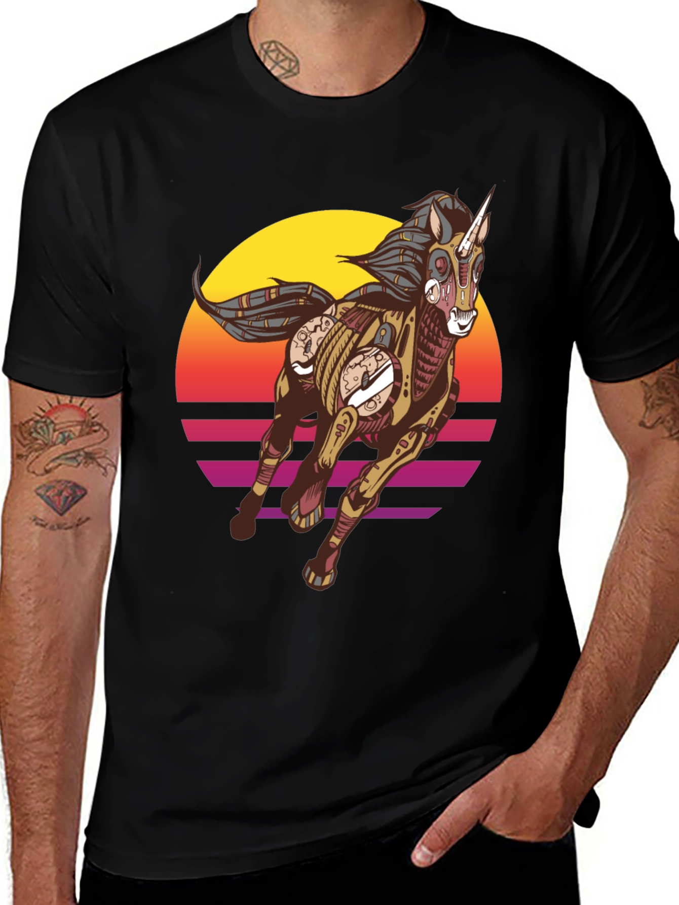 Variant 18 of Cyberpunk Unicorn T-Shirt - Retro Sunset Design