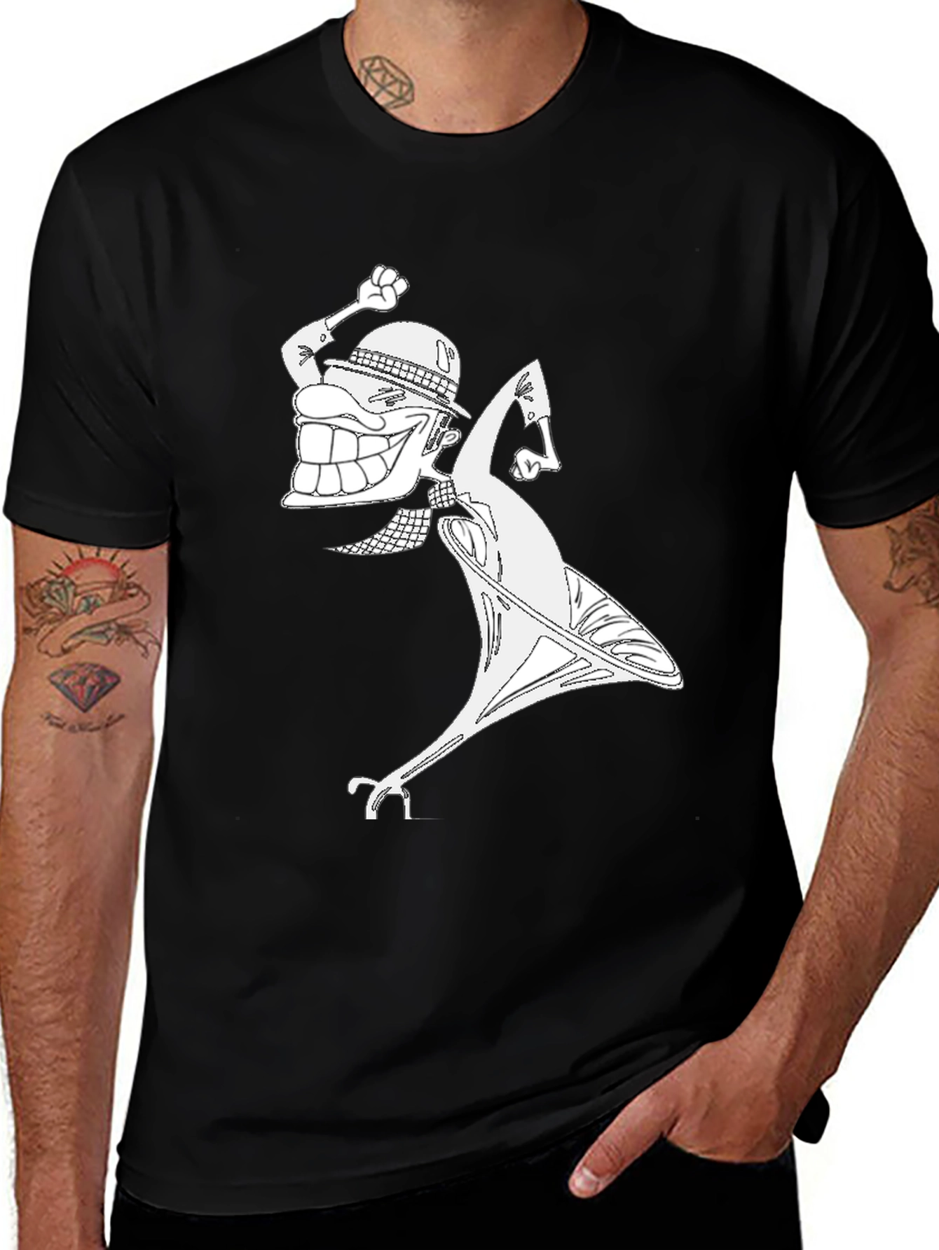Variant 29 of Cartoon Musician Graphic Black T-Shirt
