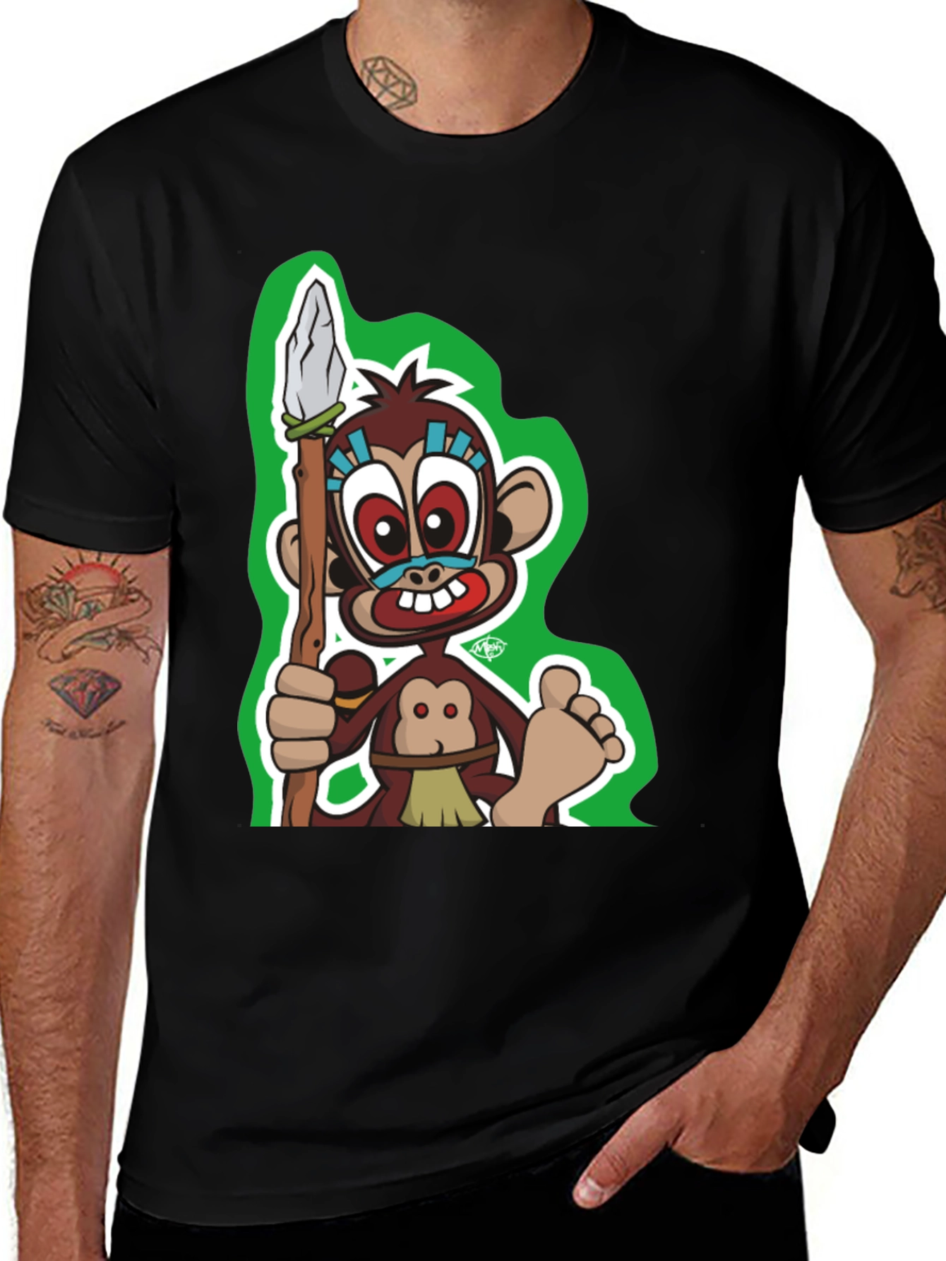 Variant 4 of Monkey Cartoon Graphic Black T-Shirt