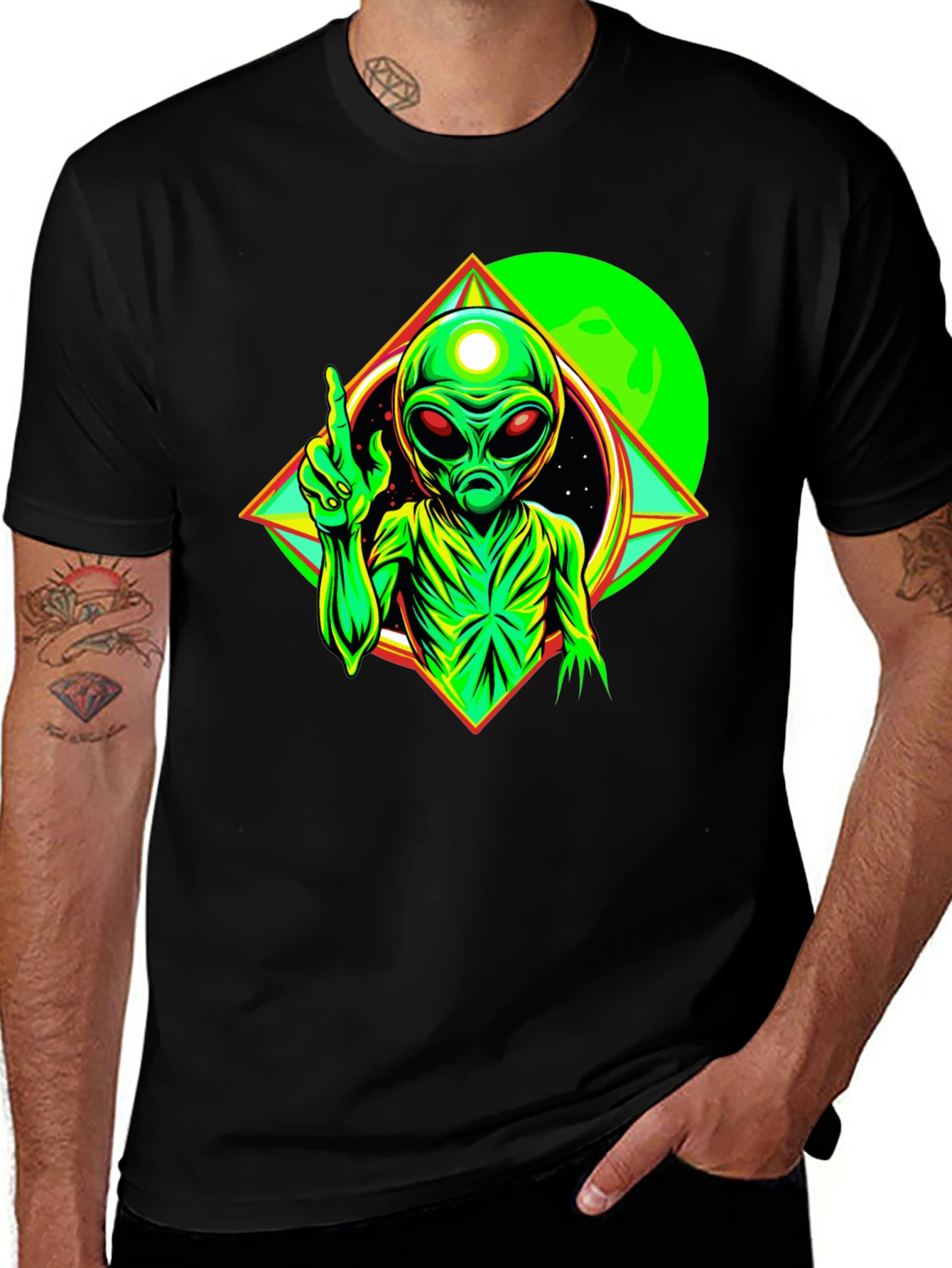 Variant 19 of Cosmic Alien Graphic Tee - Black