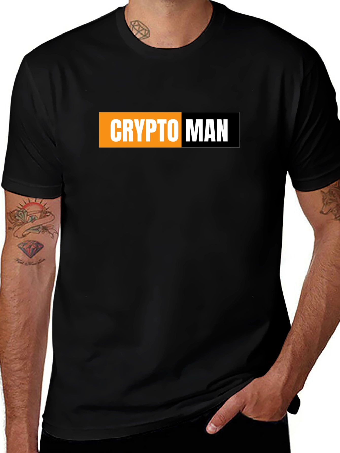 Crypto Man Black T-Shirt - Bitcoin Blockchain Design
