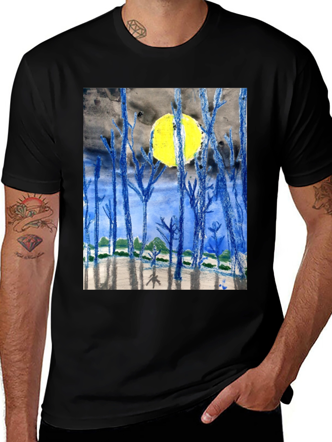 Variant 26 of Artistic Night Forest Print T-Shirt
