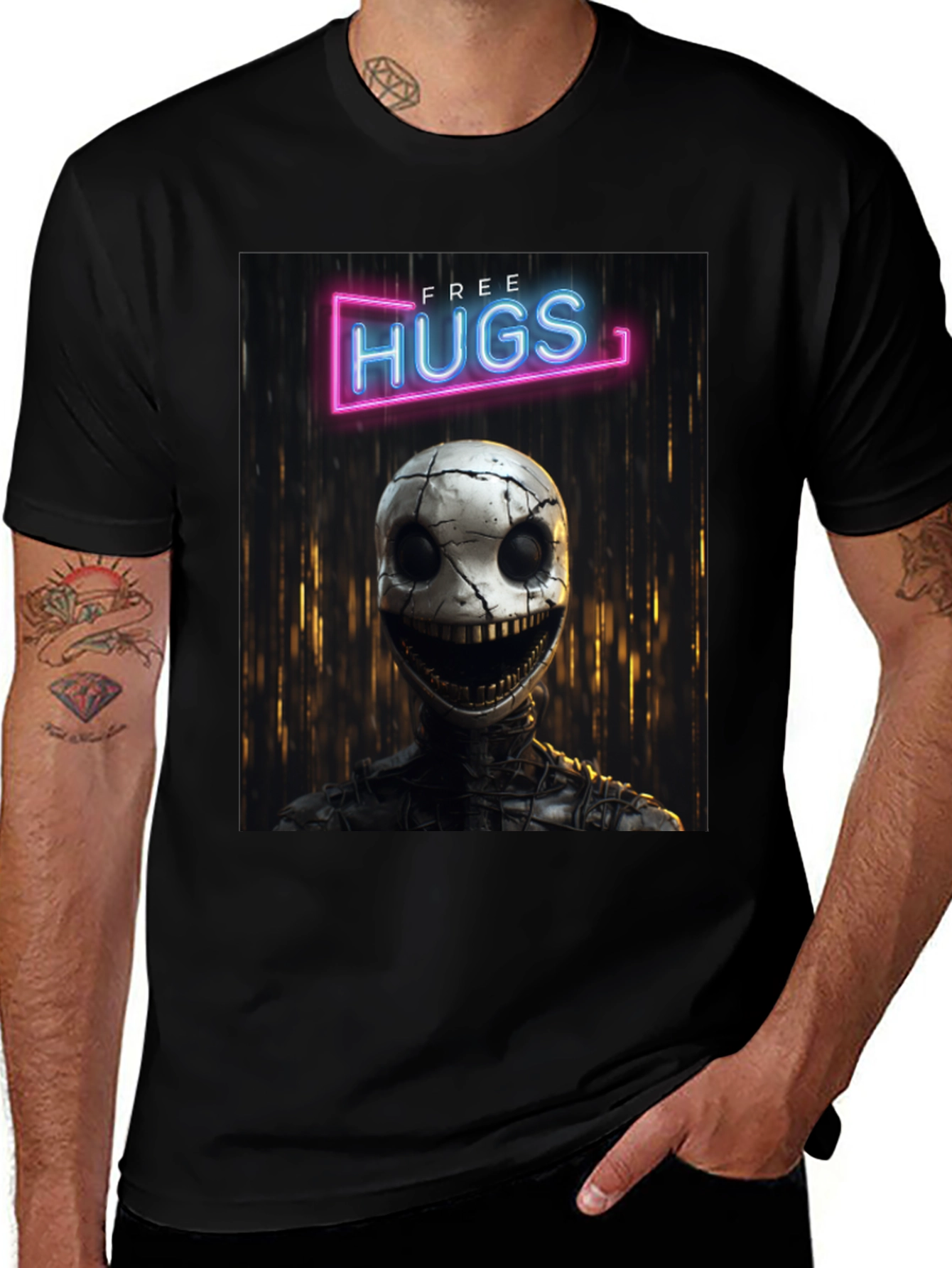 Variant 6 of Free Hugs Creepy Robot Neon T-Shirt