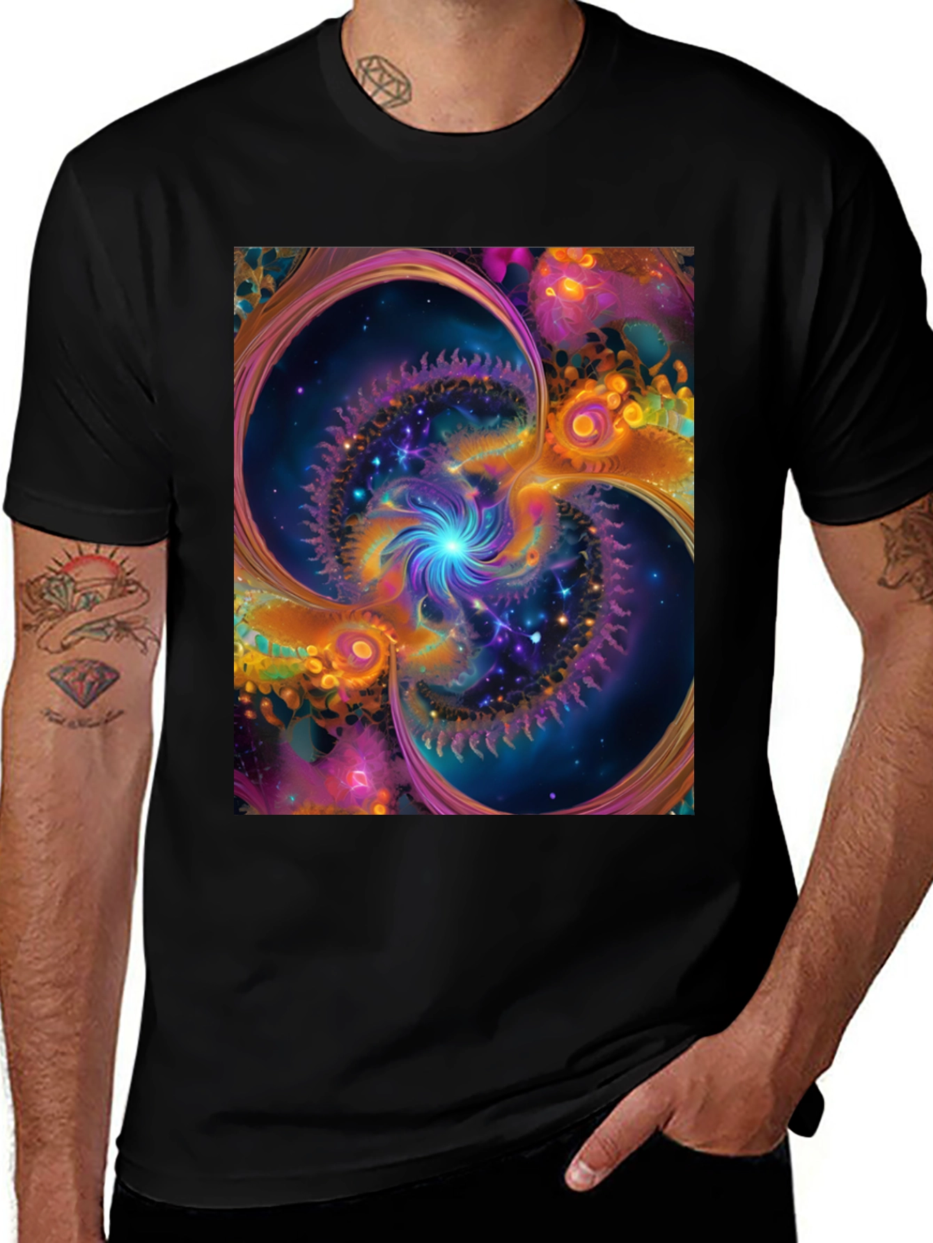 Variant 21 of Cosmic Swirl Graphic Tee - Black Cotton Comfort