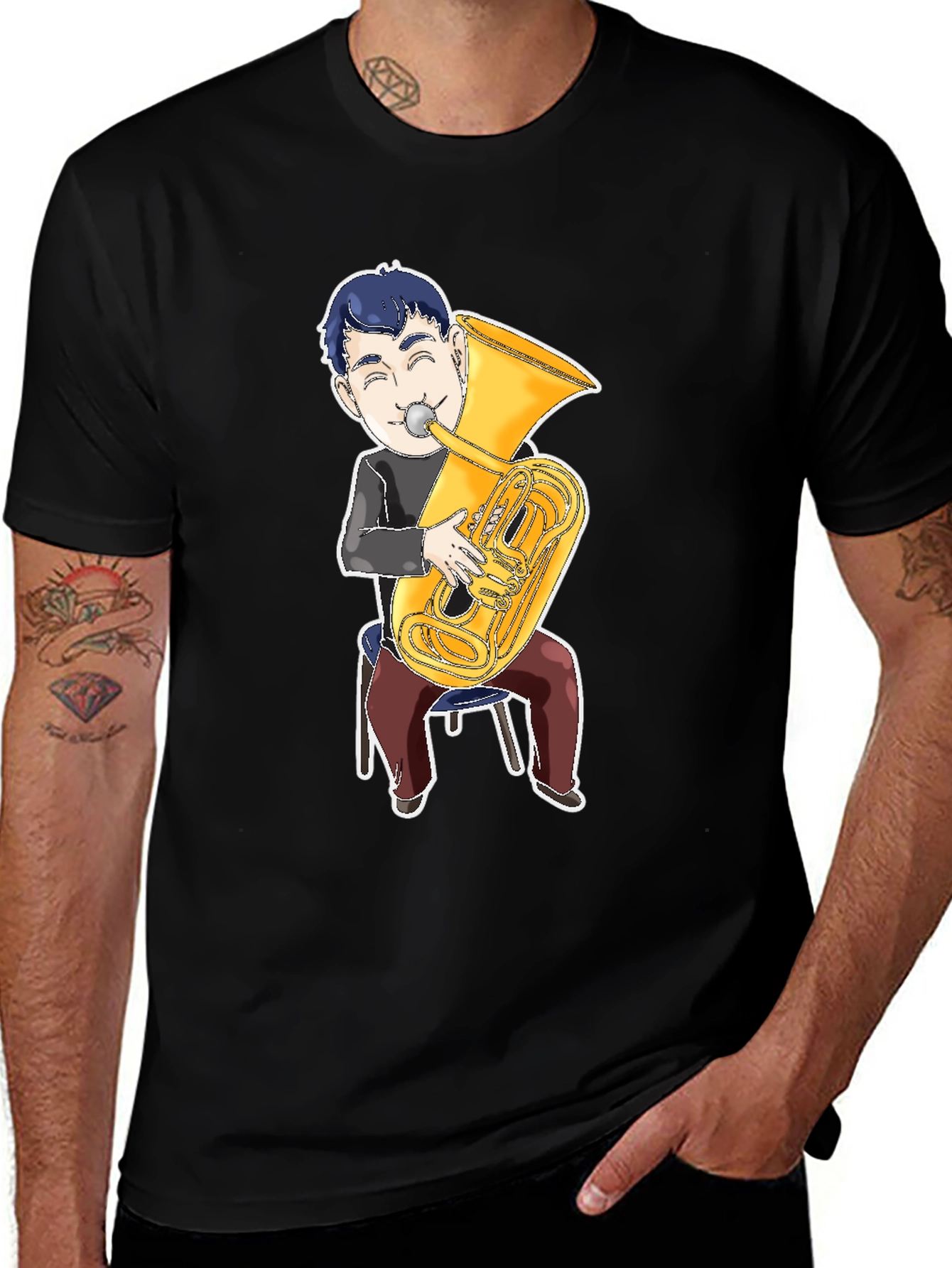 Variant 19 of Cartoon Tuba Player Black T-Shirt