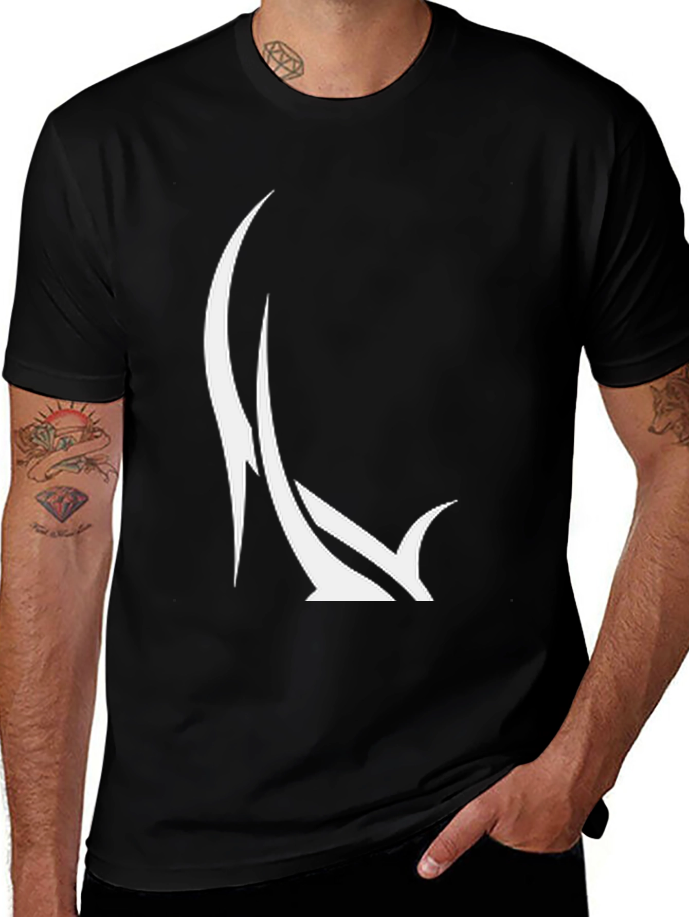 Variant 10 of Black Graphic Tee with White Abstract Design