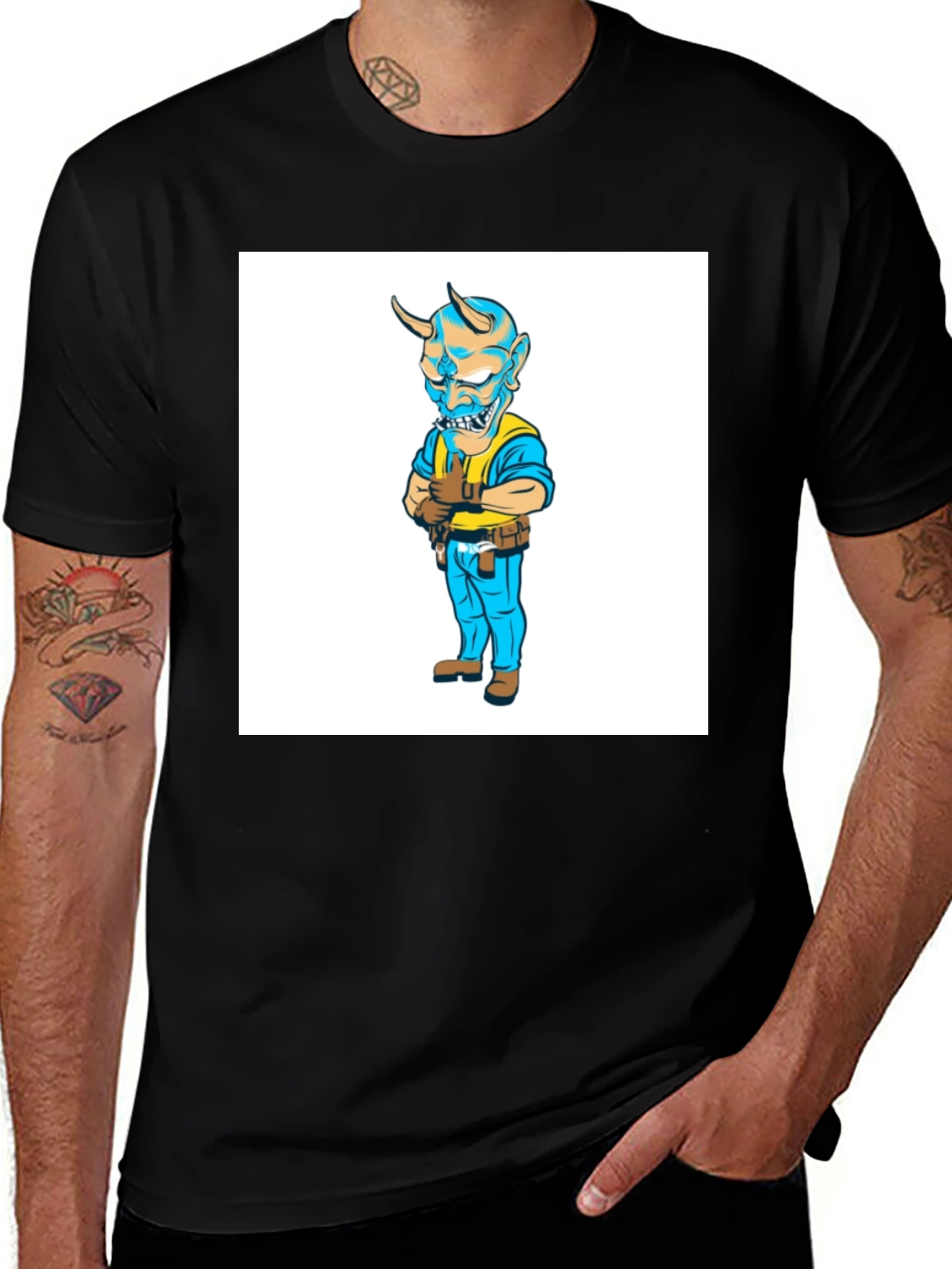 Devil Cartoon Character Black T-Shirt