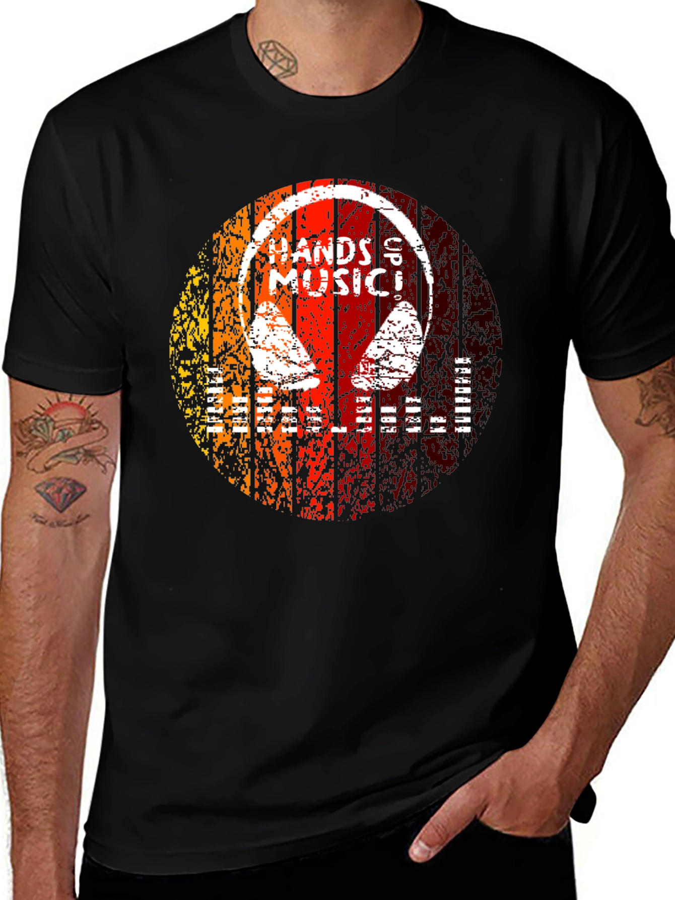 Variant 9 of Hands Up Music Graphic T-Shirt - Retro Style