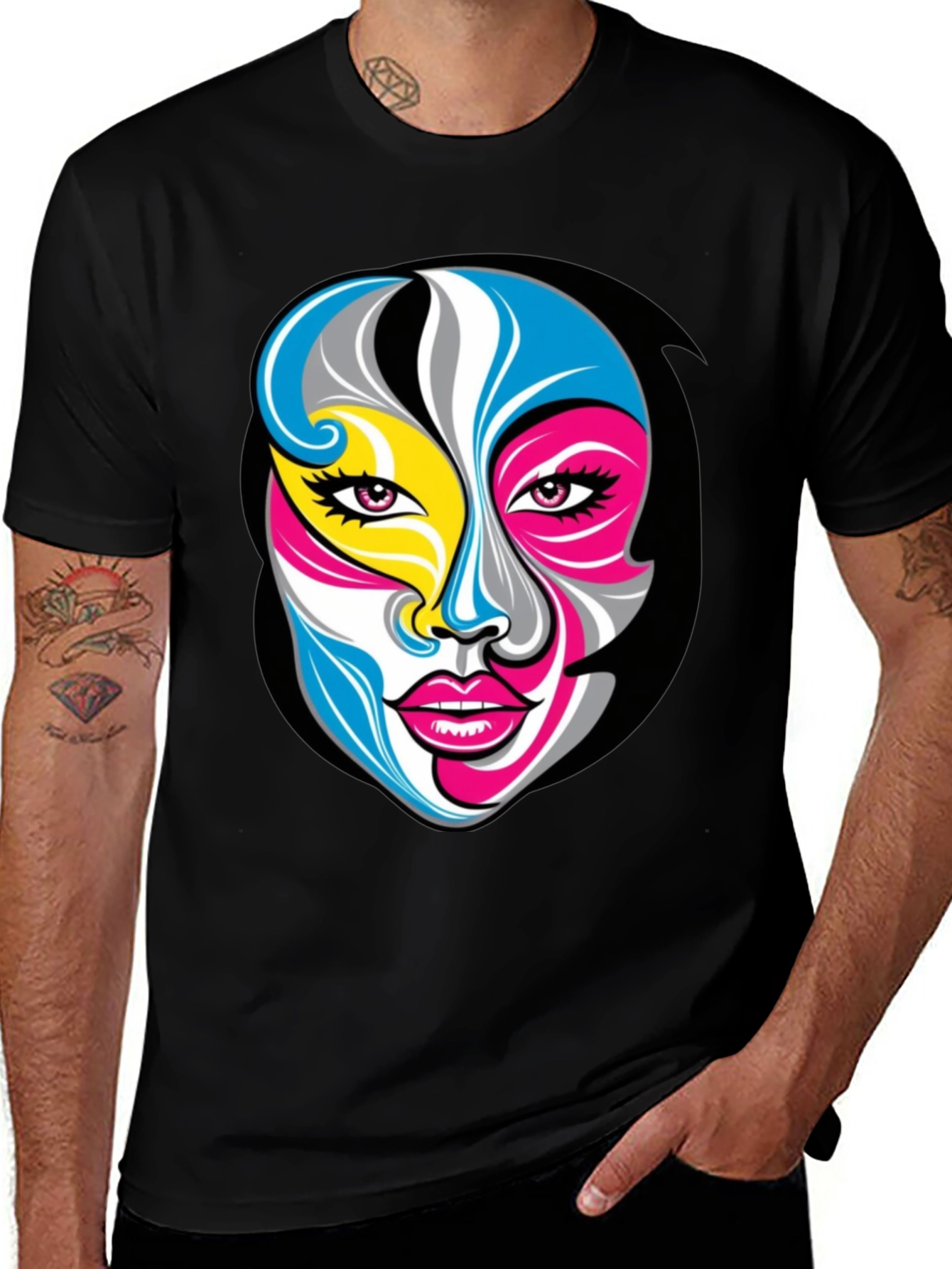 Variant 28 of Abstract Face Graphic Tee - Unisex Black T-Shirt