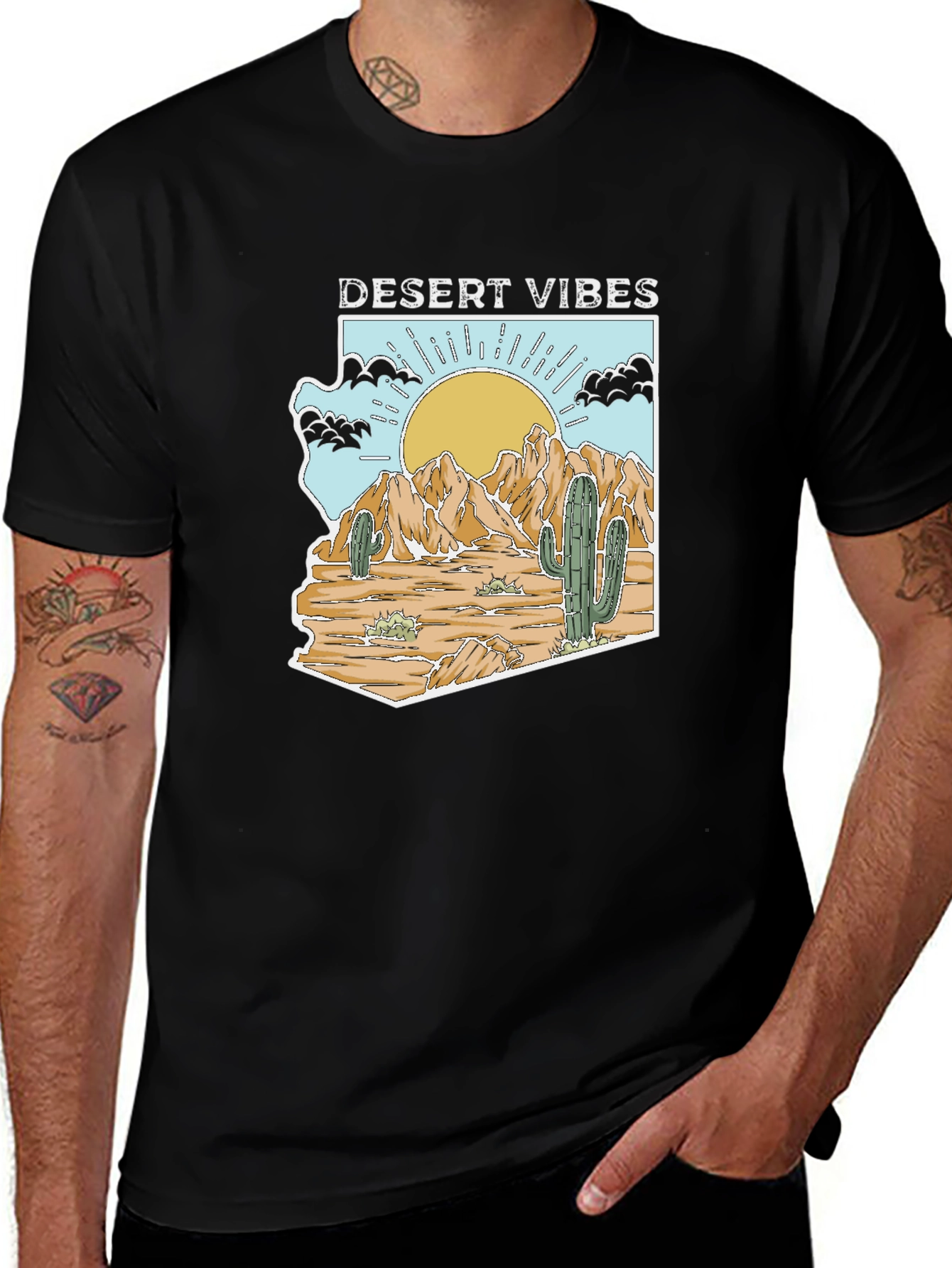 Variant 21 of Desert Vibes Arizona Graphic Tee - Men's Black T-Shirt