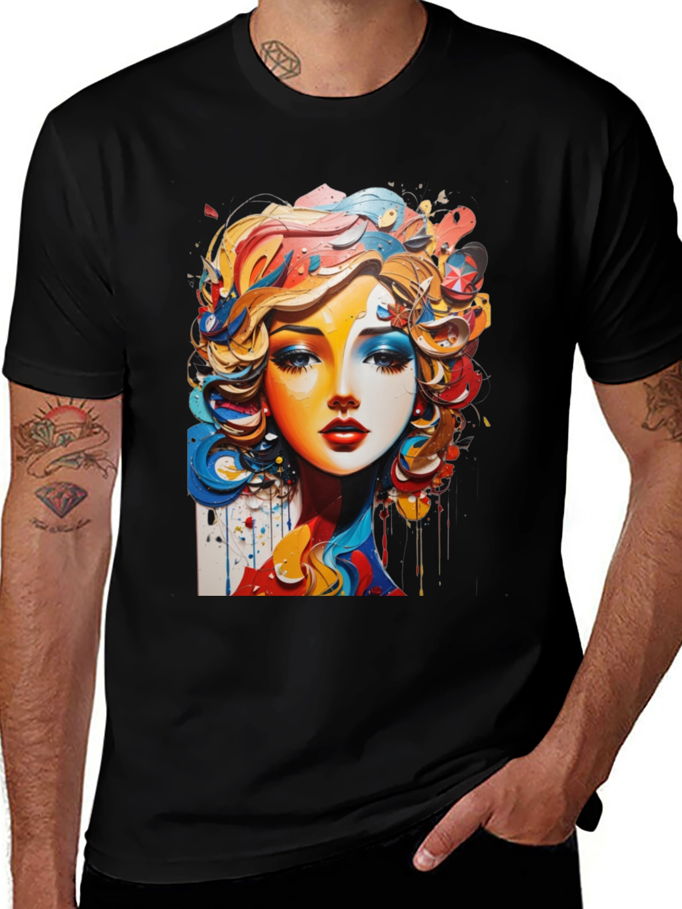 Variant 11 of Artistic Woman Graphic Tee - Colorful Abstract Design