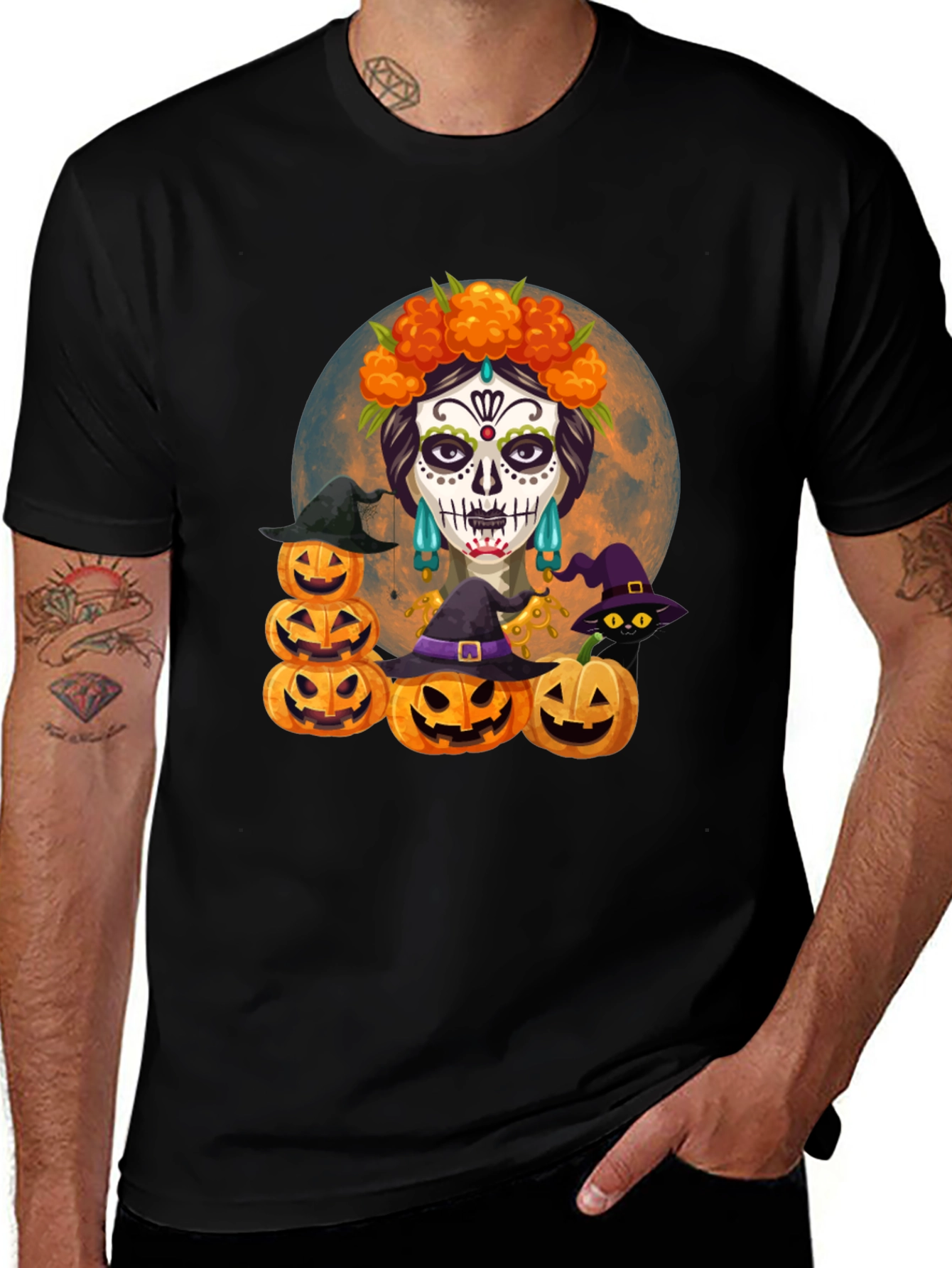 Halloween T-Shirt: Sugar Skull & Pumpkins