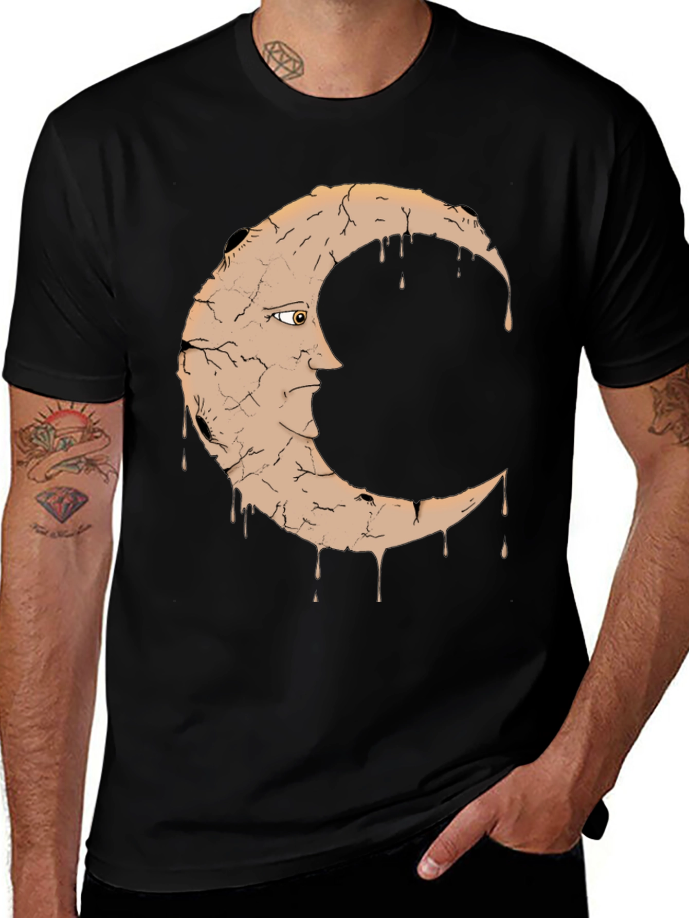 Variant 13 of Crescent Moon Face Graphic Black T-Shirt