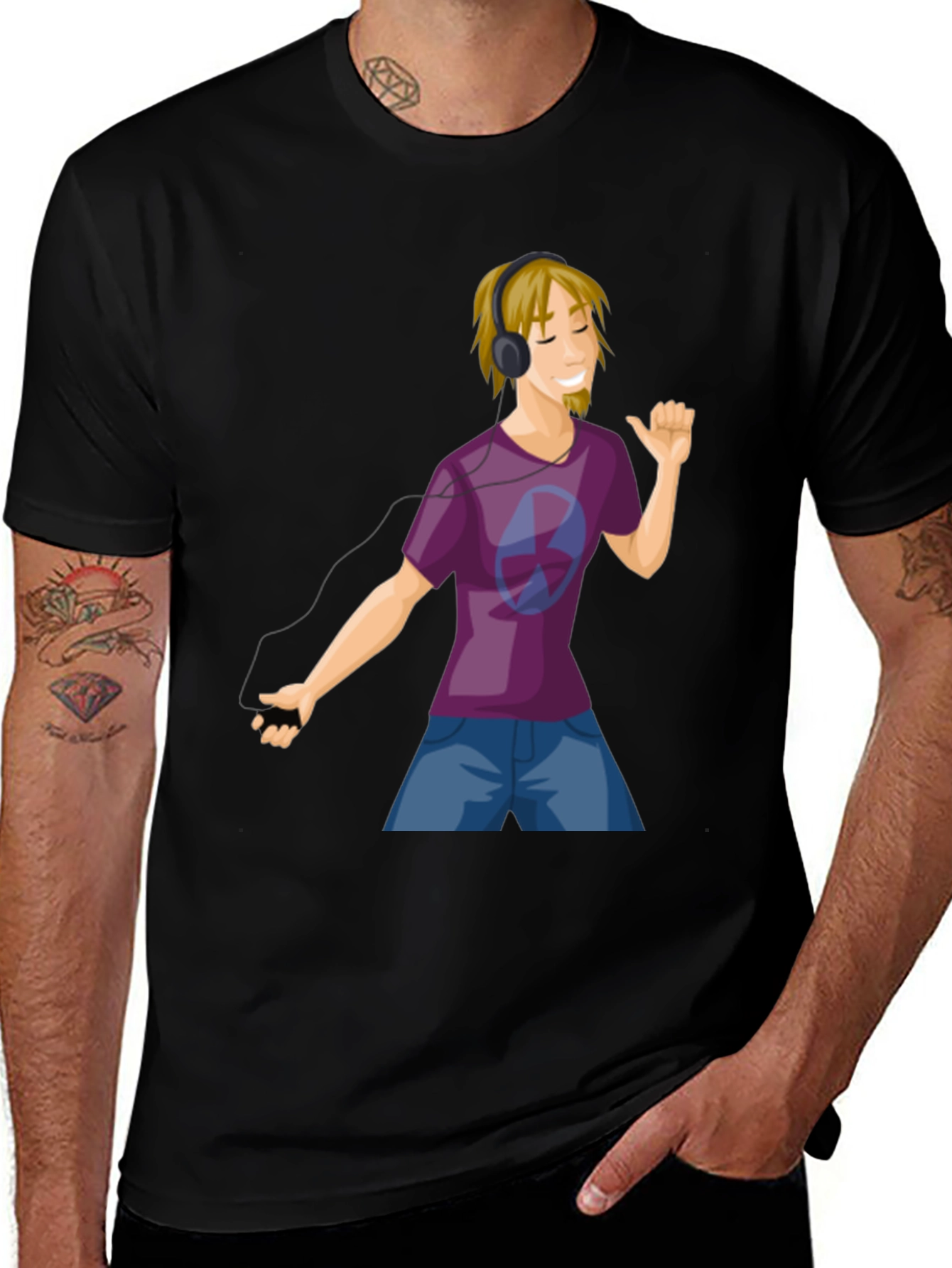 Variant 23 of Man's Graphic Tee - Cartoon Music Lover