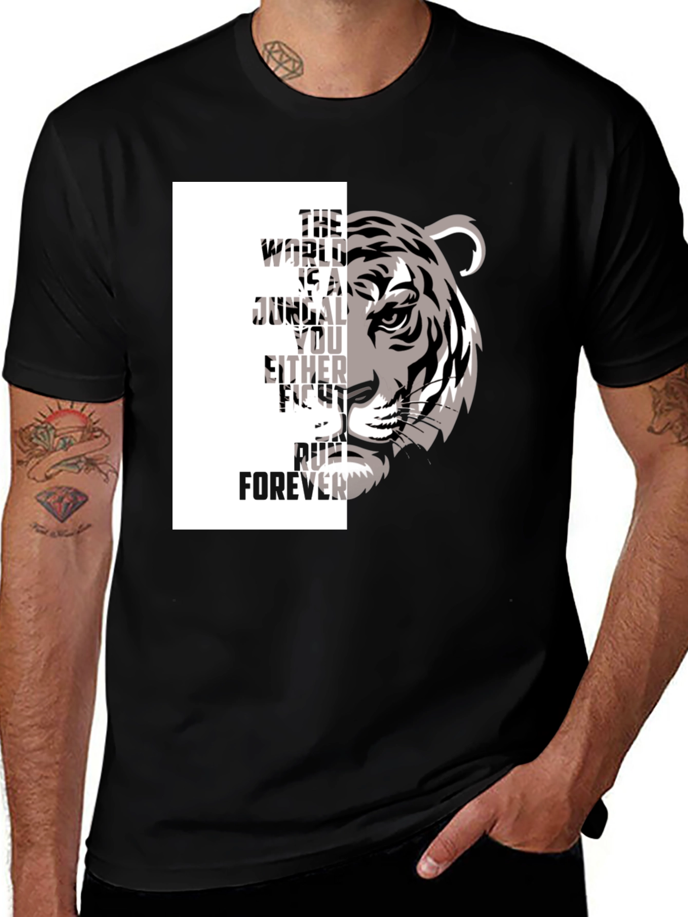 Variant 5 of Tiger Graphic Print Crew Neck T-Shirt