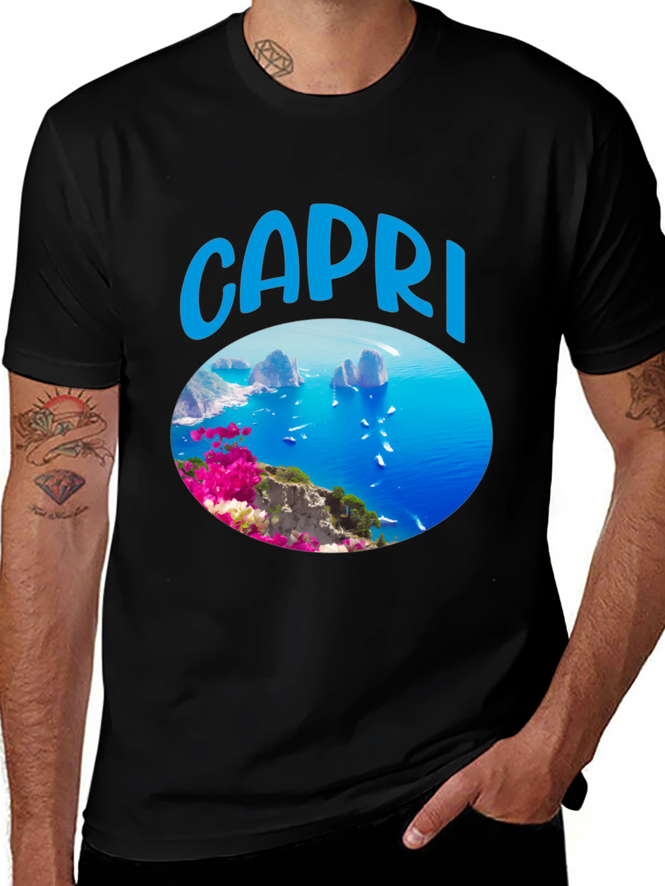 Capri Island Scenic Graphic Tee - Black