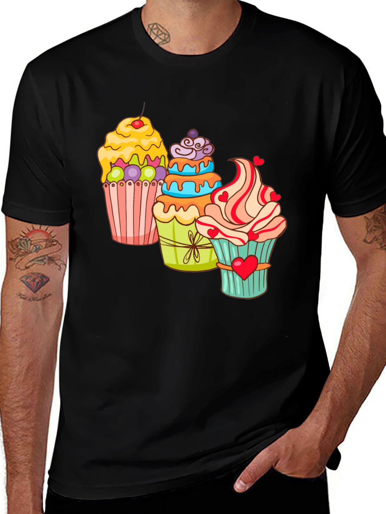 Variant 4 of Cupcake T-Shirt Black Cotton Short Sleeve Dessert Lover