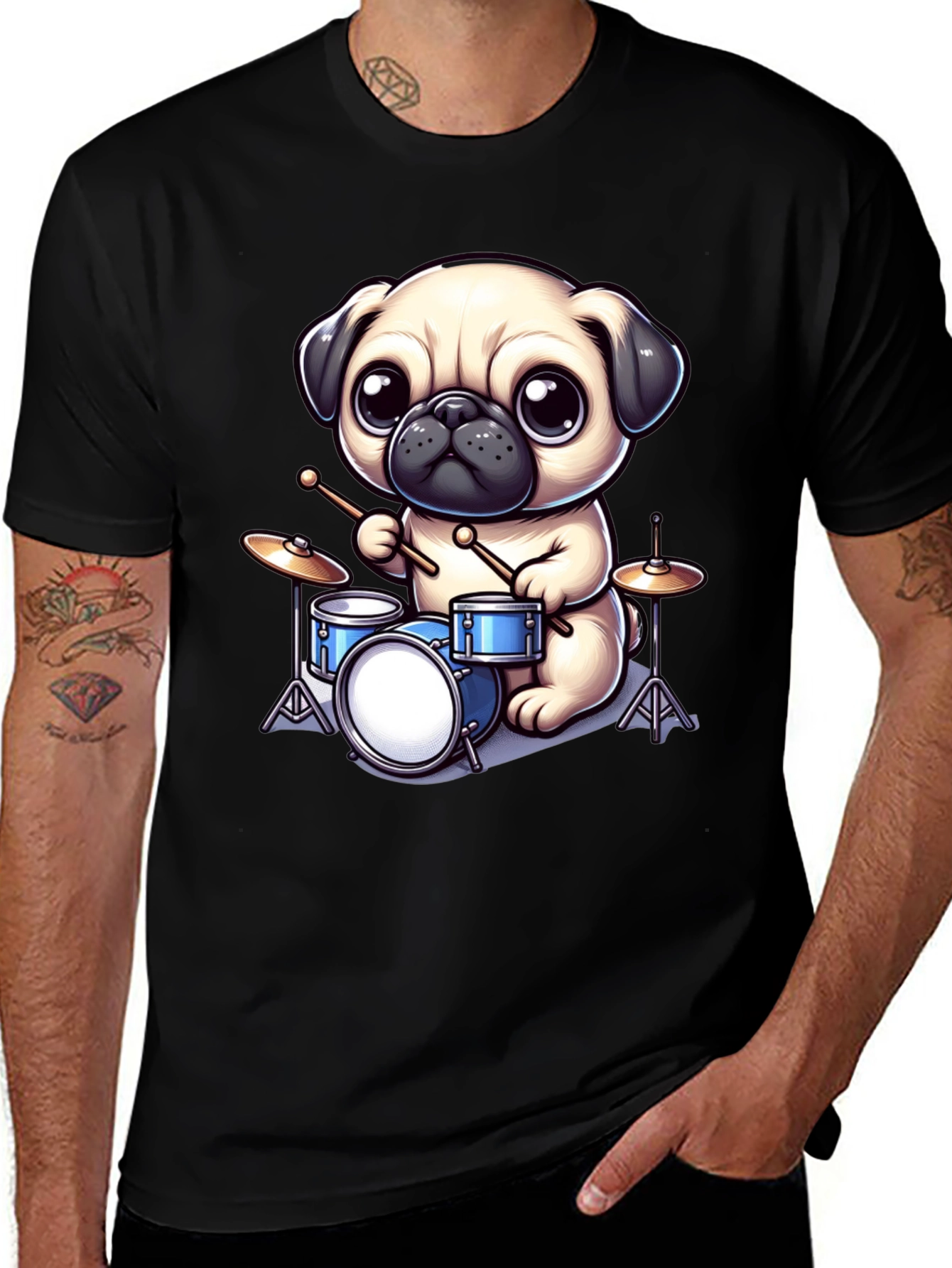 Variant 11 of Pug Drummer Graphic Tee - Music Lover's T-Shirt