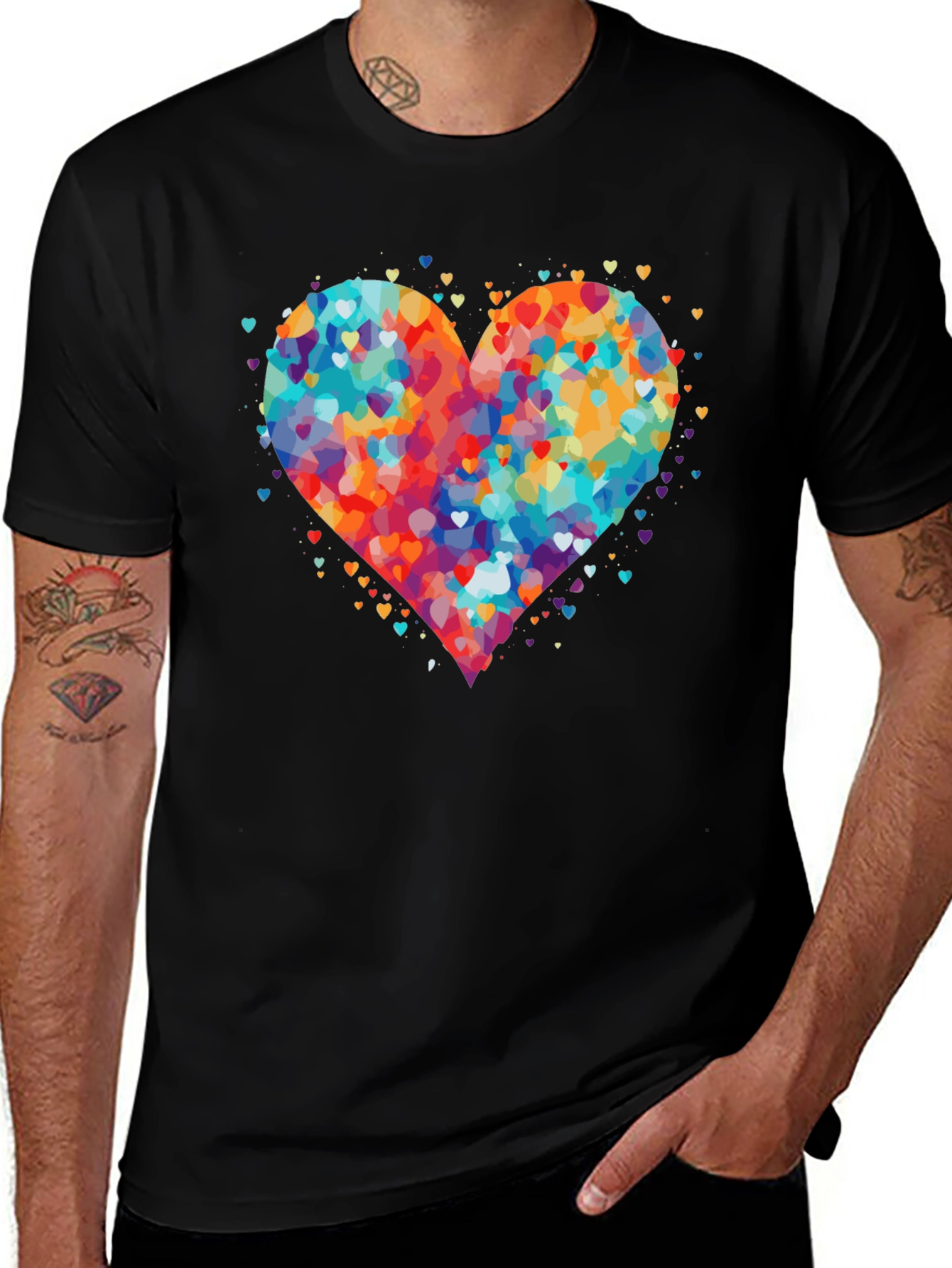 Variant 30 of Colorful Heart Graphic Black Tee