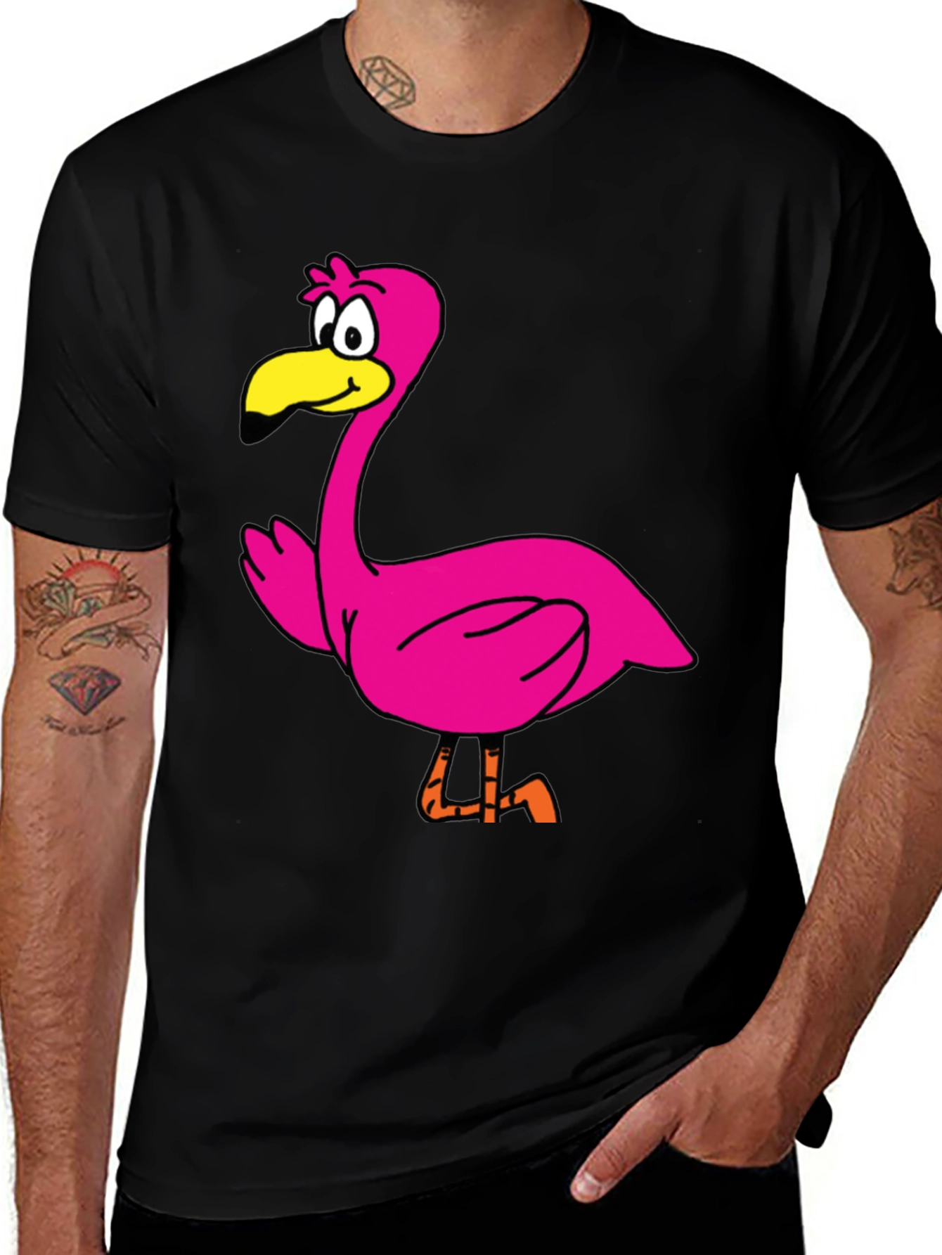 Variant 9 of Cartoon Flamingo Graphic Tee - Black Unisex T-Shirt
