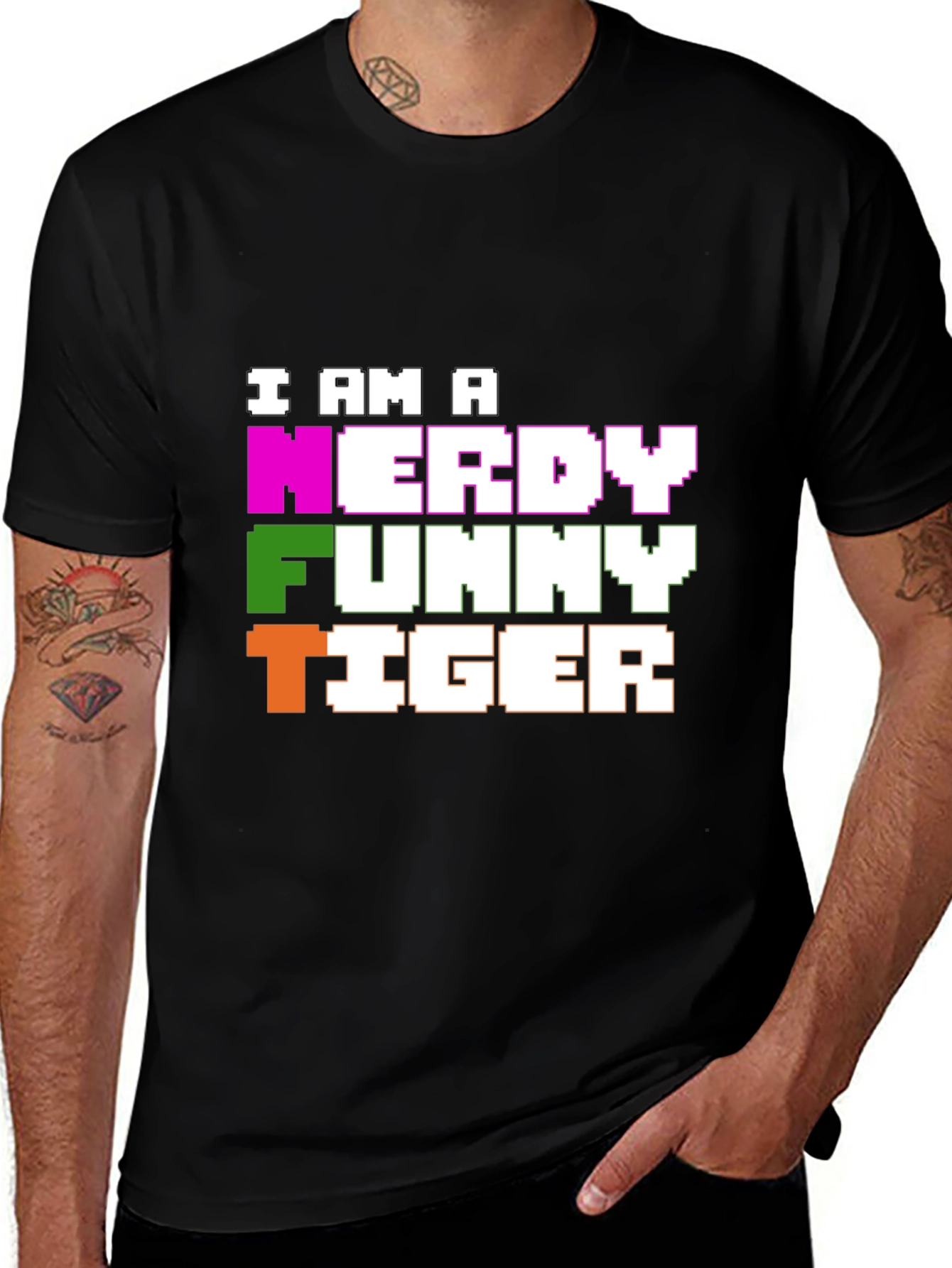 Variant 27 of Nerdy Funny Tiger Graphic Tee - Black Cotton T-Shirt