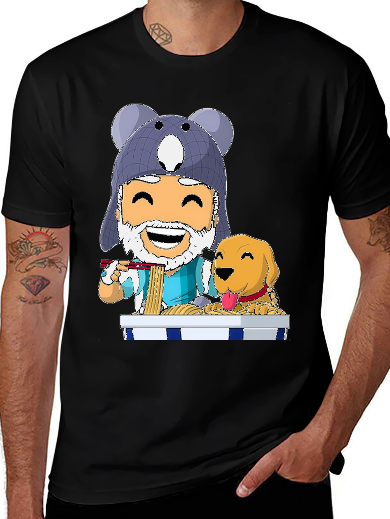 Variant 2 of Cartoon Character & Dog Ramen T-Shirt