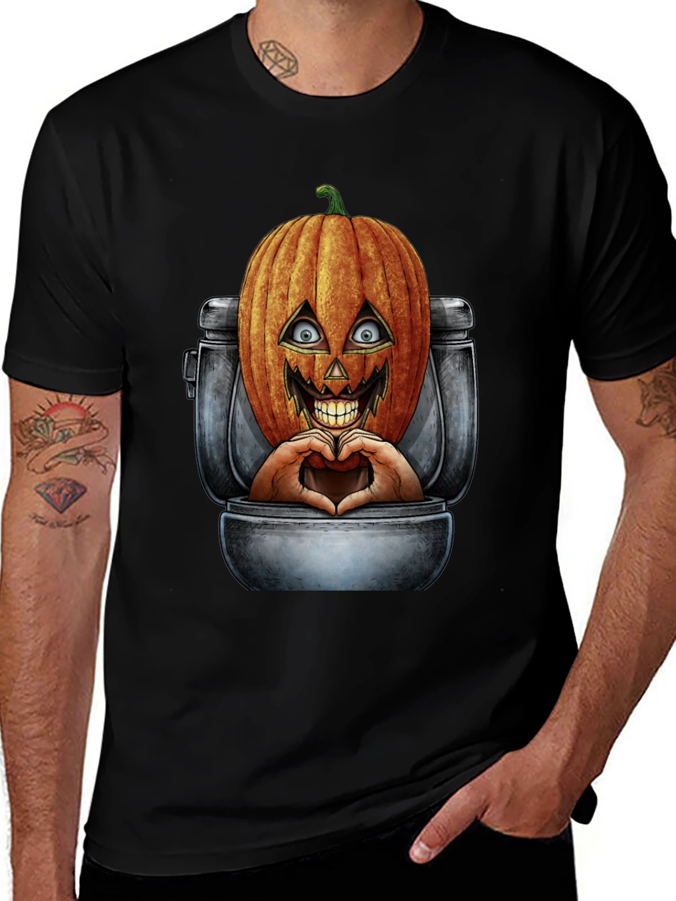 Variant 29 of Pumpkin Toilet Heart Hands Graphic Tee