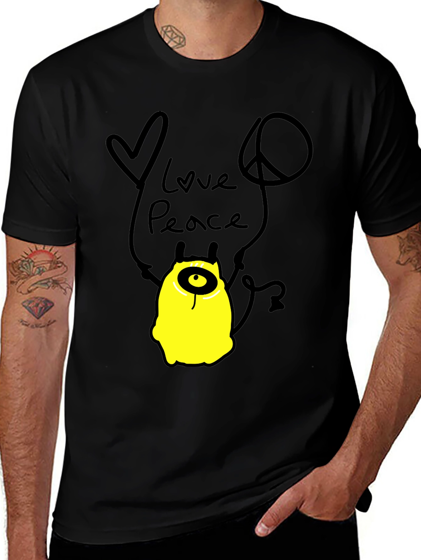 Love & Peace Minion Graphic T-Shirt - Black