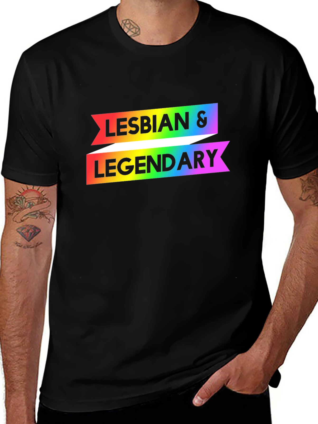 Variant 28 of Lesbian & Legendary Rainbow Graphic Tee - Black Cotton Pride Shirt