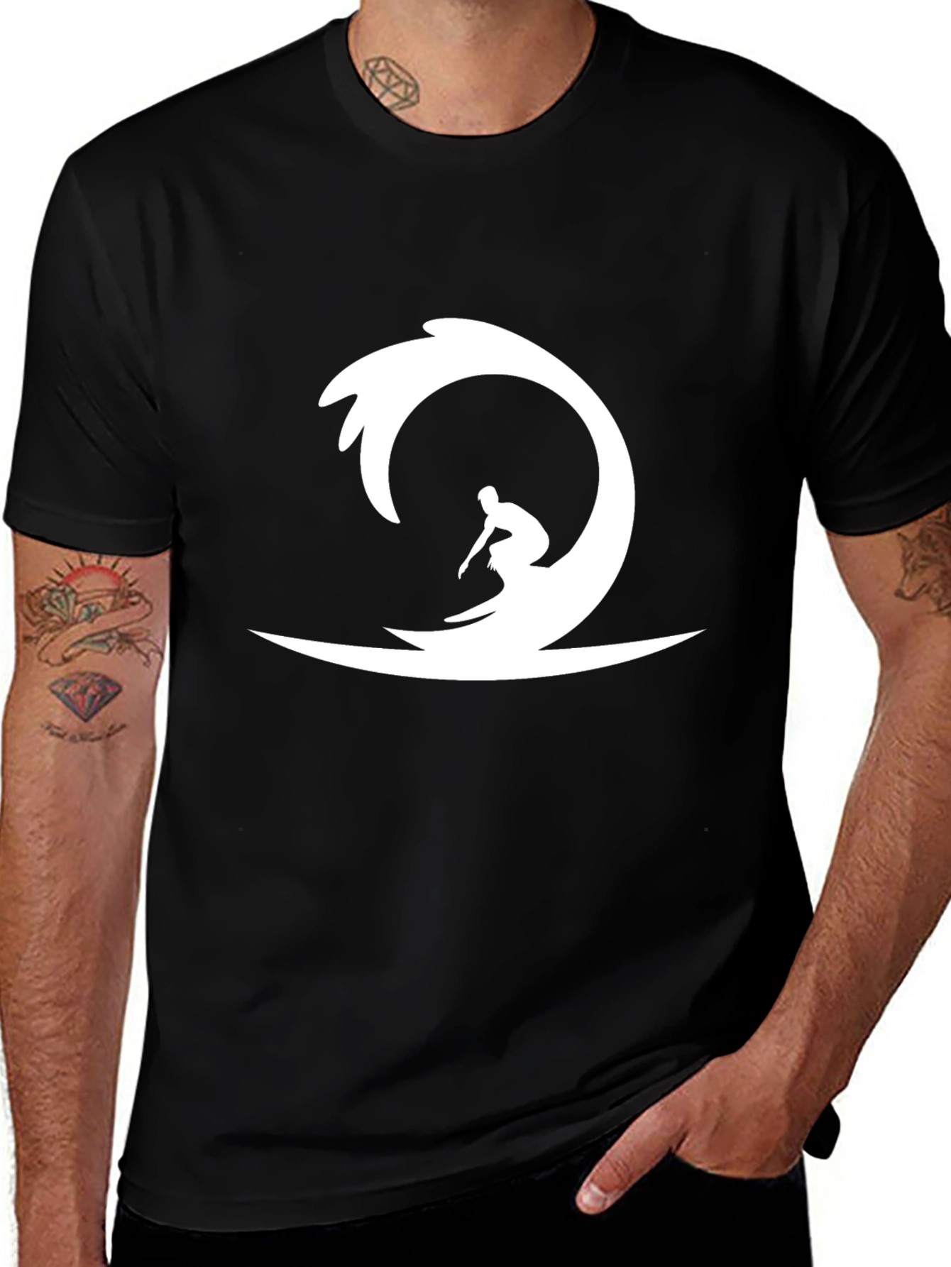 Surfer Graphic Tee - Black Cotton T-Shirt