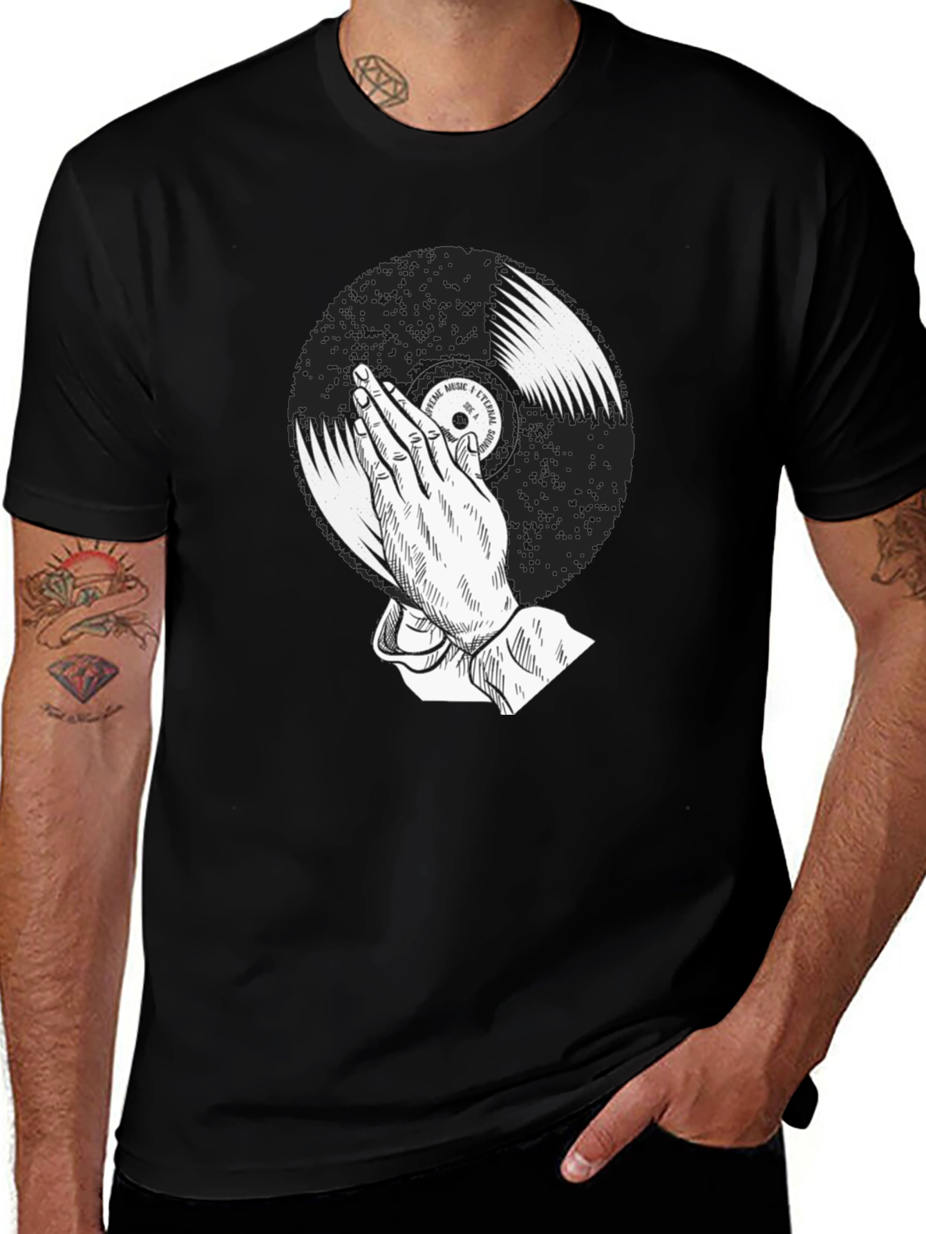 Variant 17 of Vinyl Record Hands Graphic Black T-Shirt