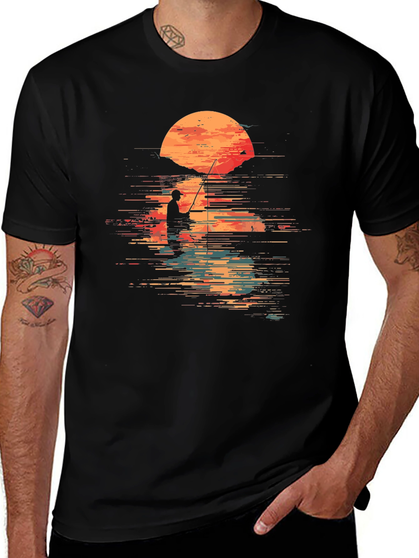 Variant 2 of Fisherman Silhouette Graphic T-Shirt
