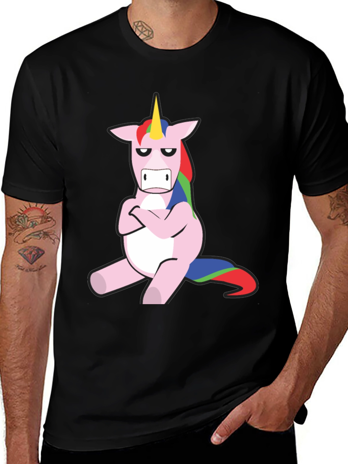 Variant 23 of Grumpy Unicorn Graphic Tee - Black Cotton T-Shirt